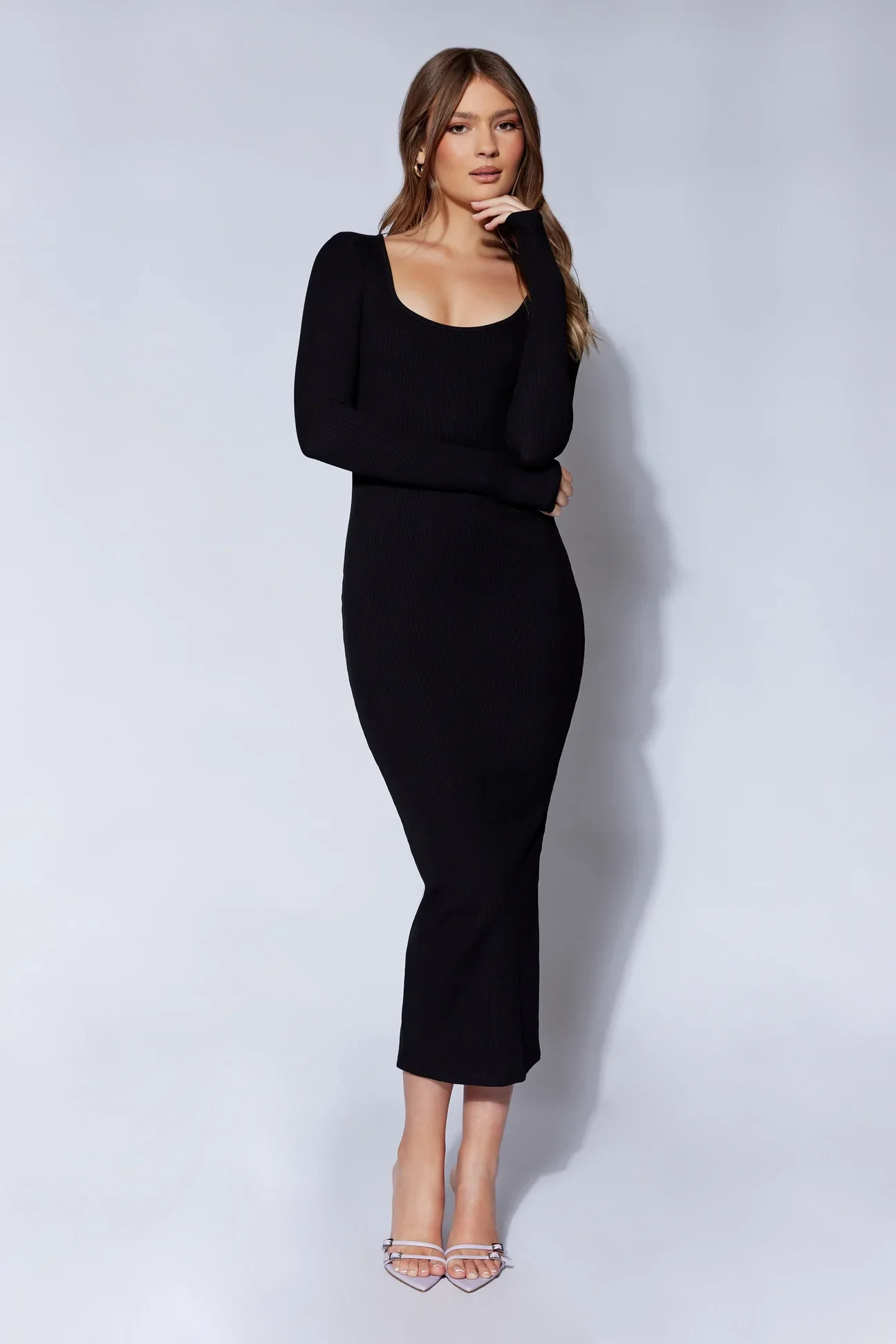 CALI Scoop Neck Long Sleeve Midi Dress - Image 3