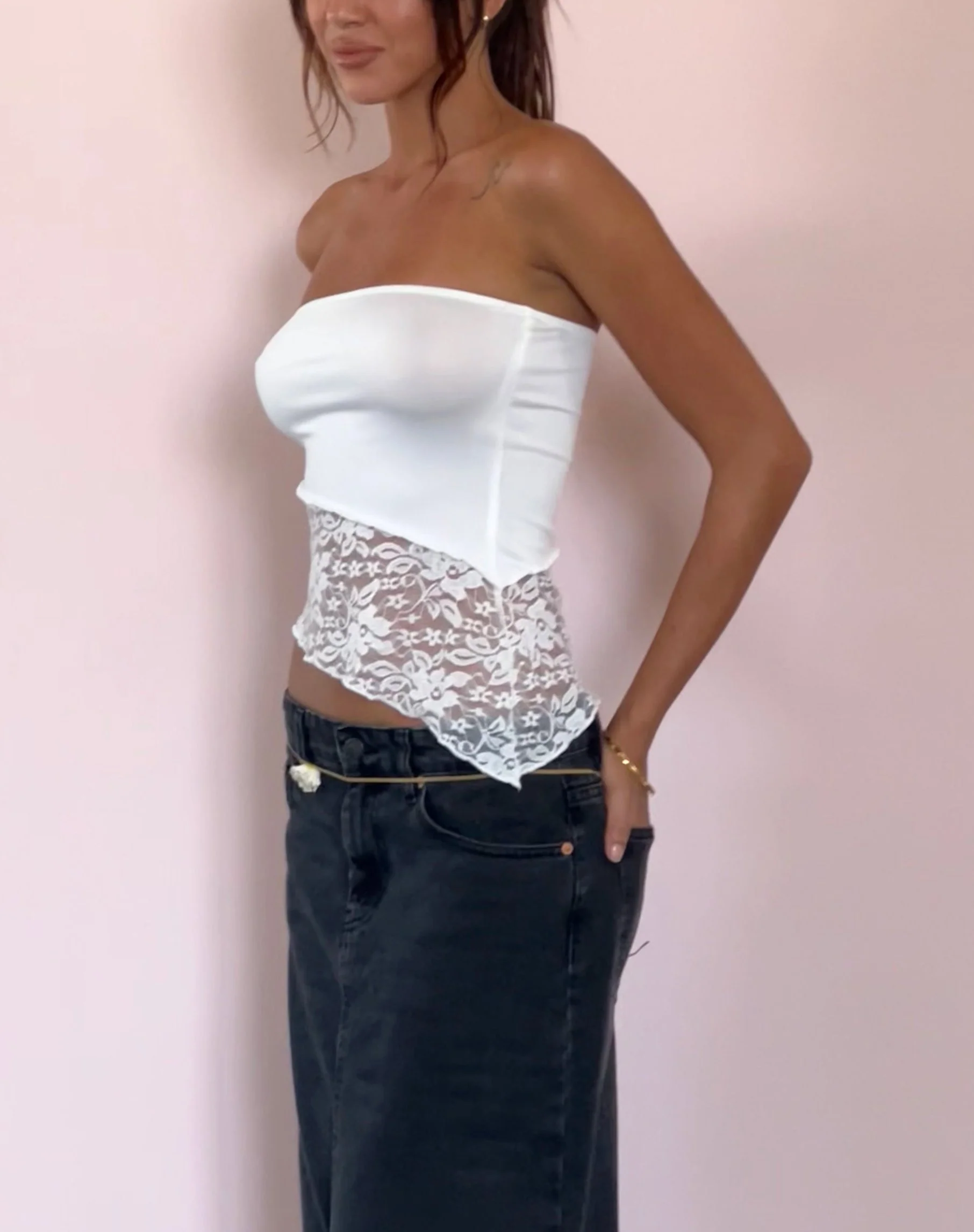 Calista Bandeau Top in White Lace - Image 5