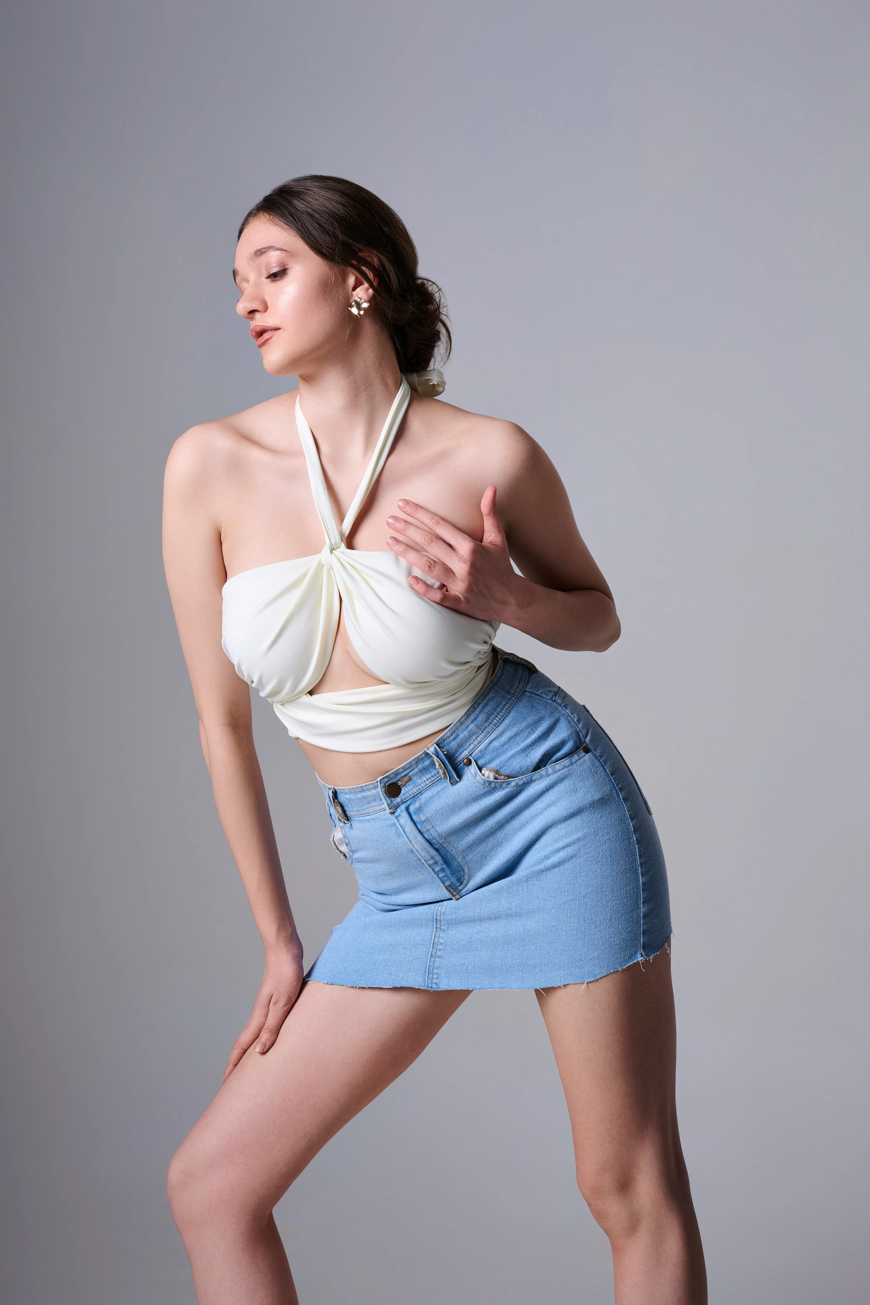 Candice Out Wrap Crop Top in Ivory - Image 3