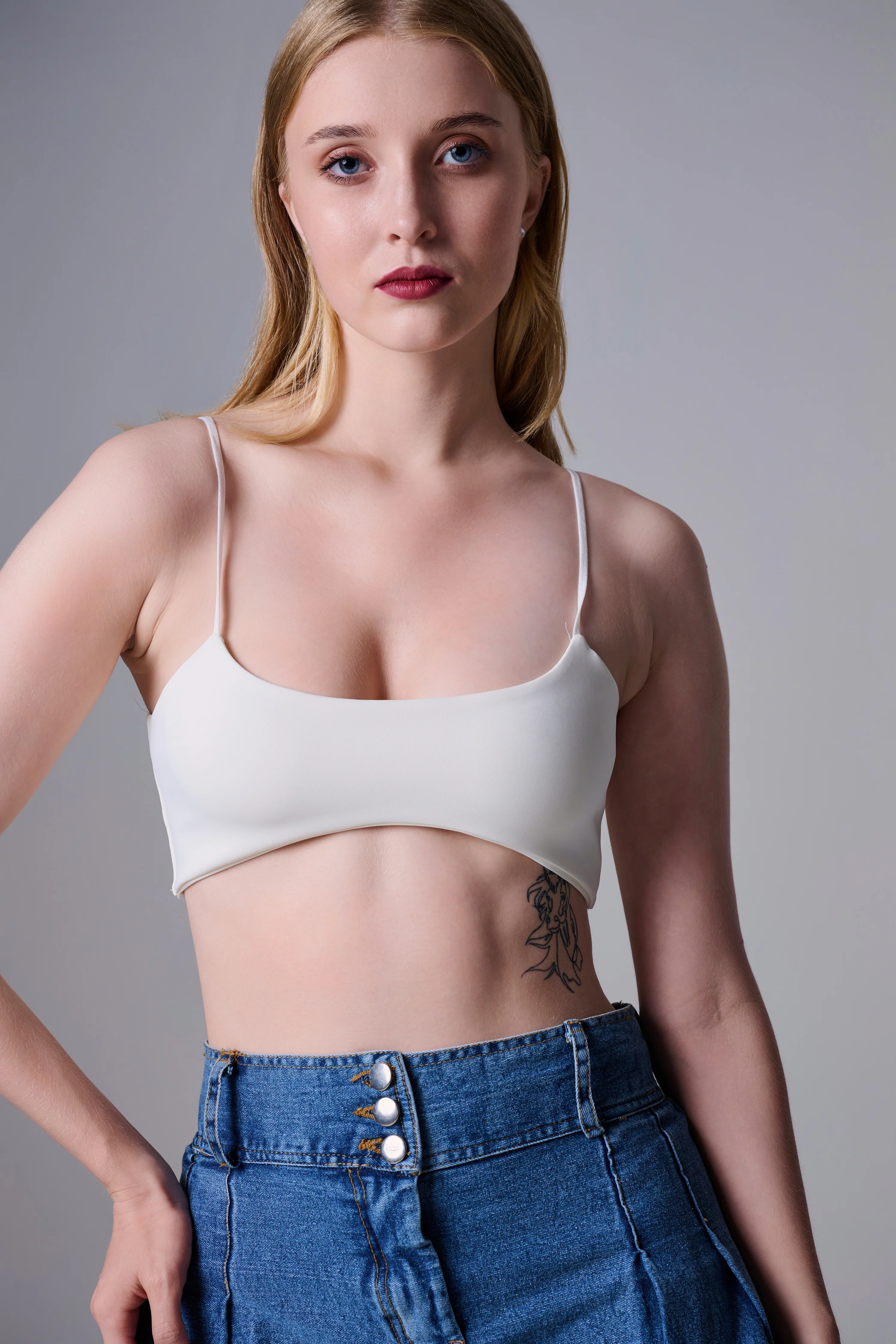 Caroline curved hem crop top in ivory