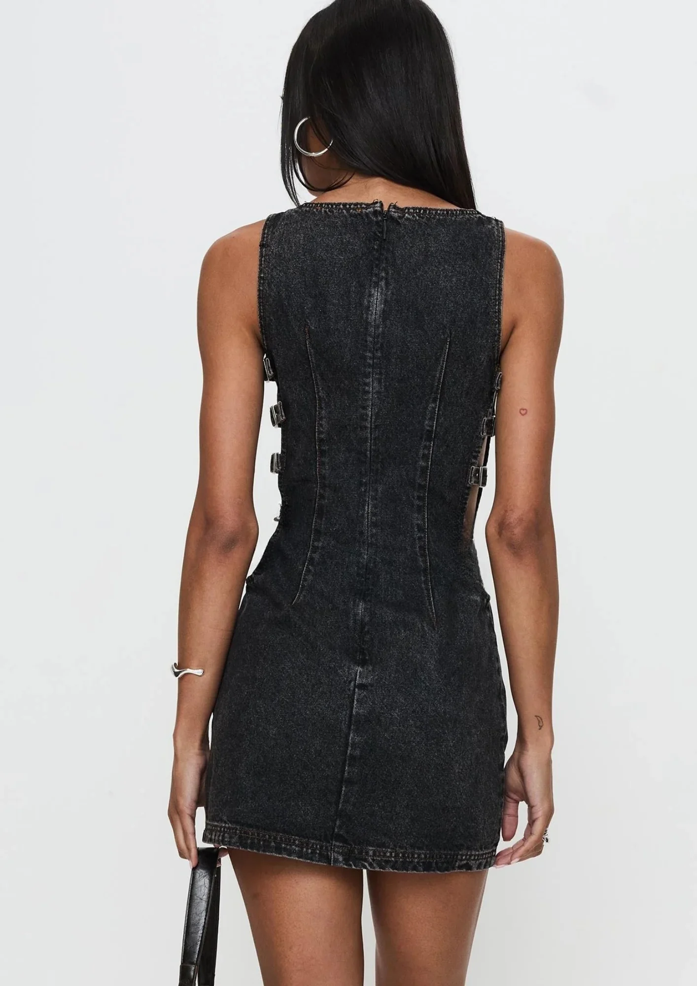 Charcoal Denim Dress with Side Latch Details - Image 5