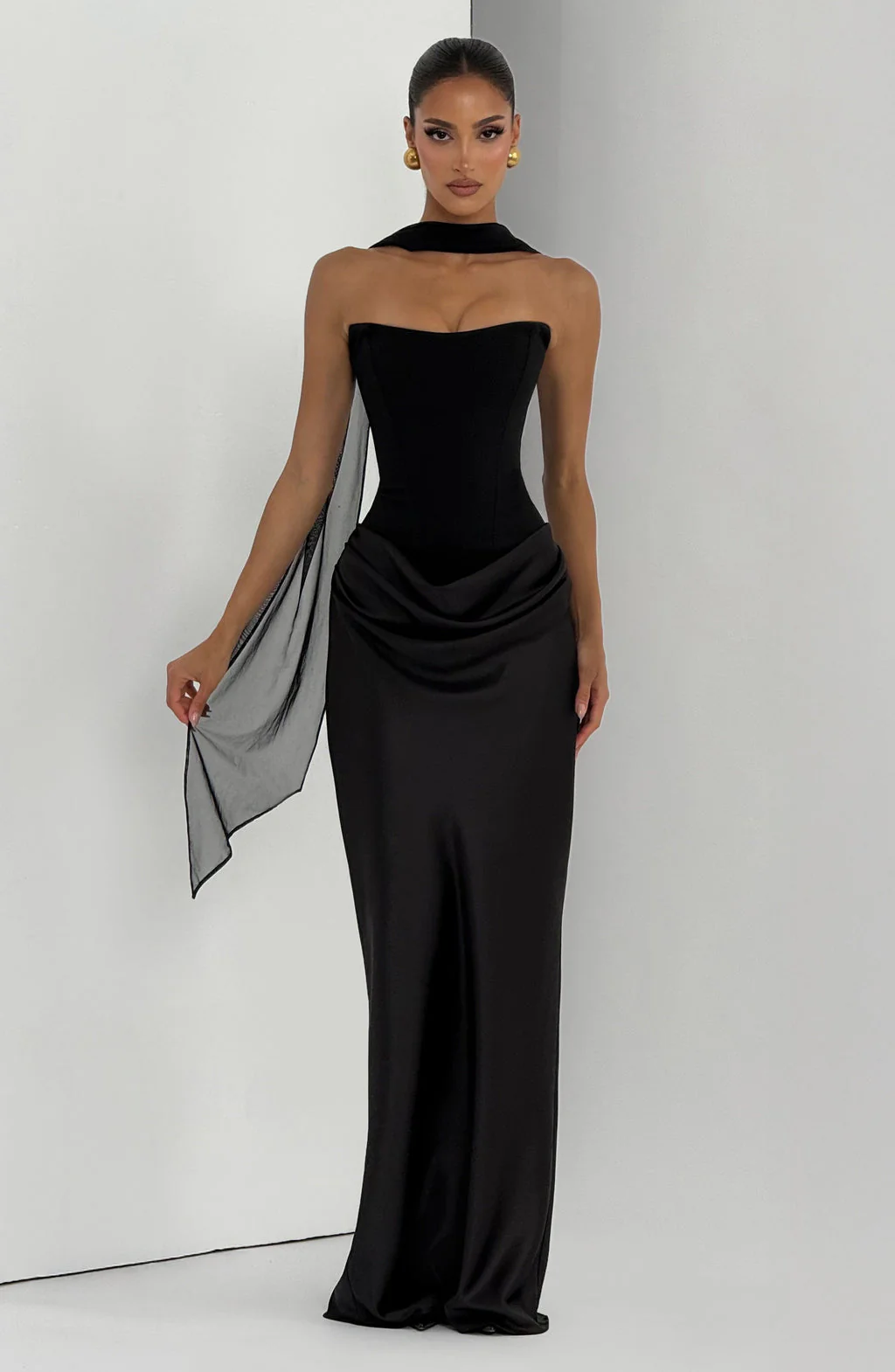 Cheri Cheri Lady Satin Draped Maxi Dress - Image 15
