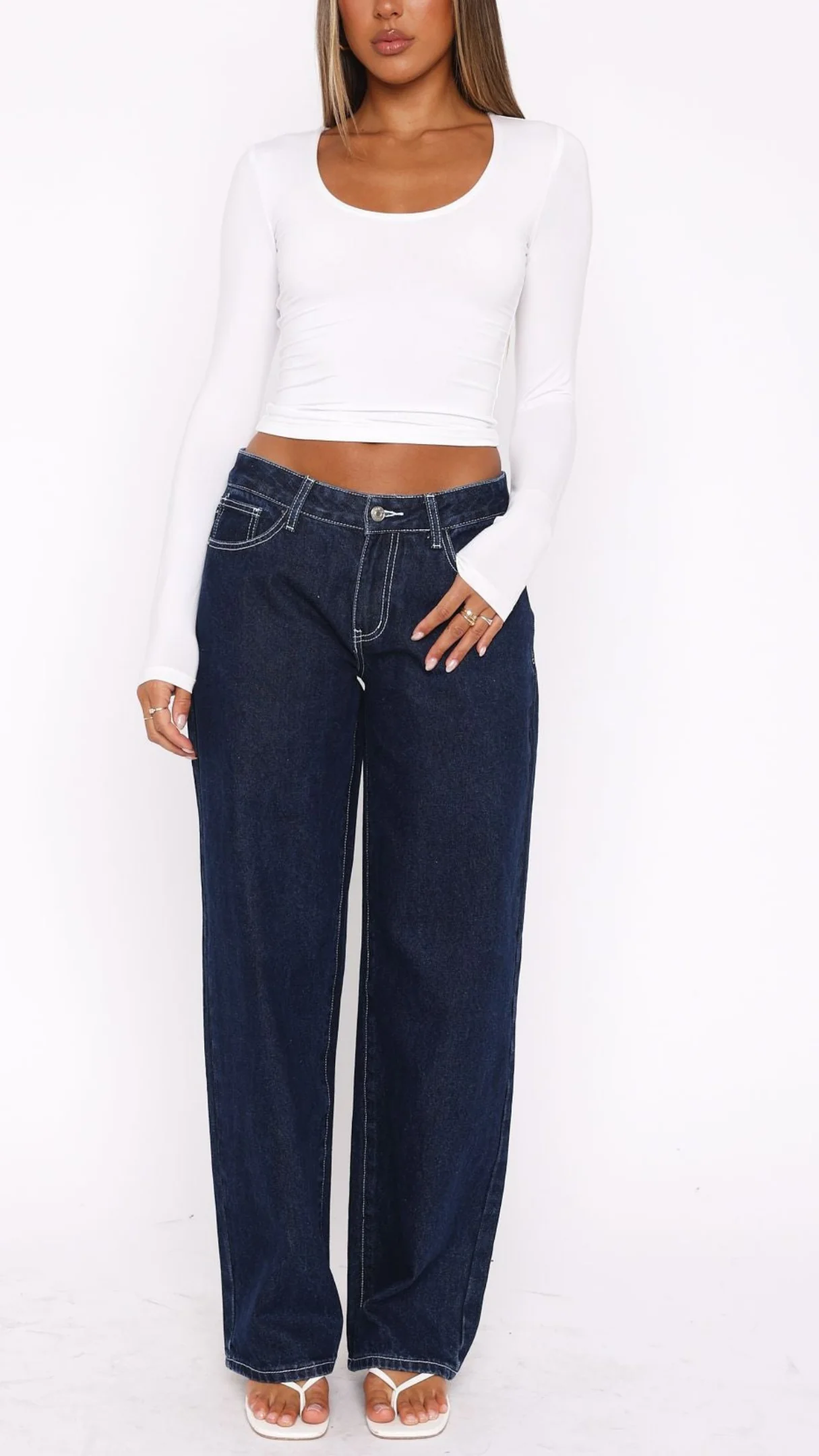 Claudia Style Low Rise Wide Leg Jeans in Black Acid Wash - Image 21