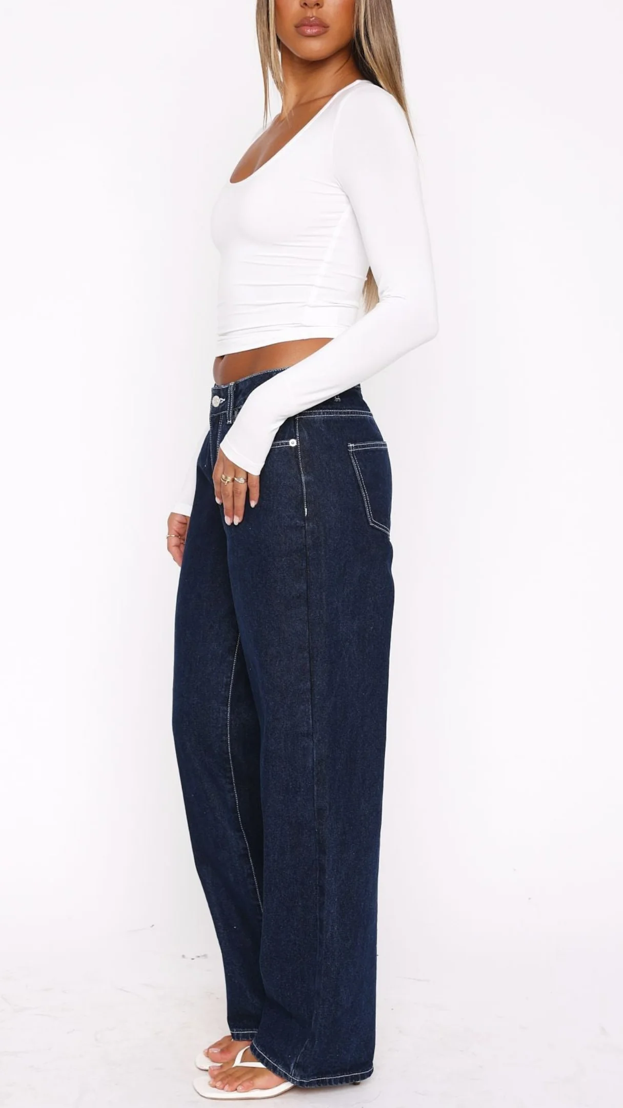 Claudia Style Low Rise Wide Leg Jeans in Black Acid Wash - Image 22