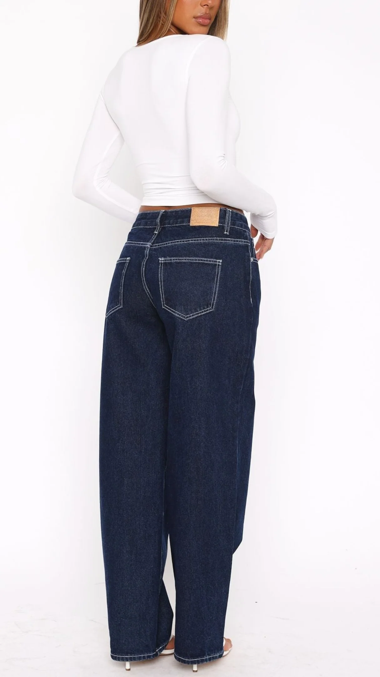 Claudia Style Low Rise Wide Leg Jeans in Black Acid Wash - Image 23