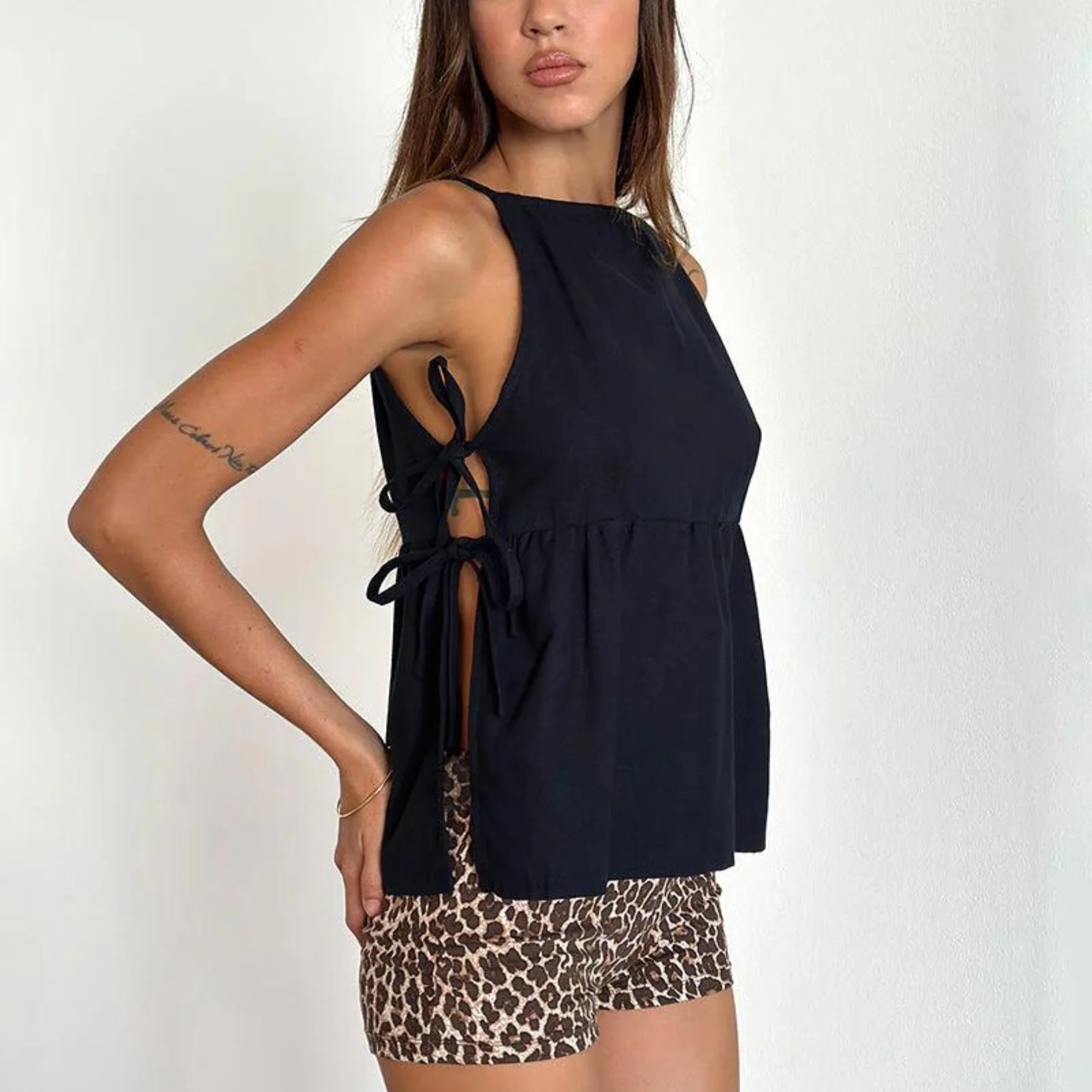Cleo Tie Side Sleeveless Top in Black - Image 4