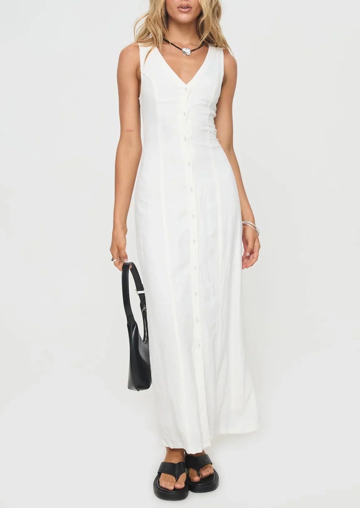 COSIMA LINEN BLEND MAXI DRESS WHITE - Image 3