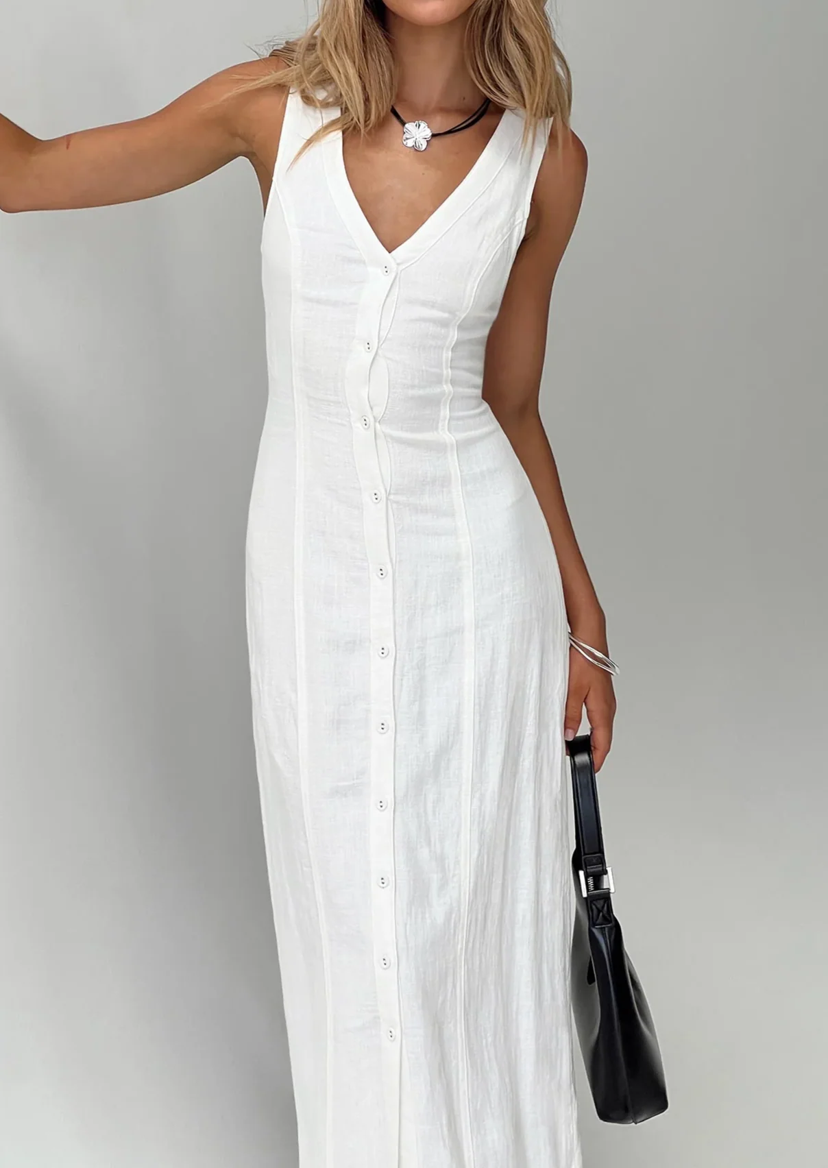 COSIMA LINEN BLEND MAXI DRESS WHITE - Image 4