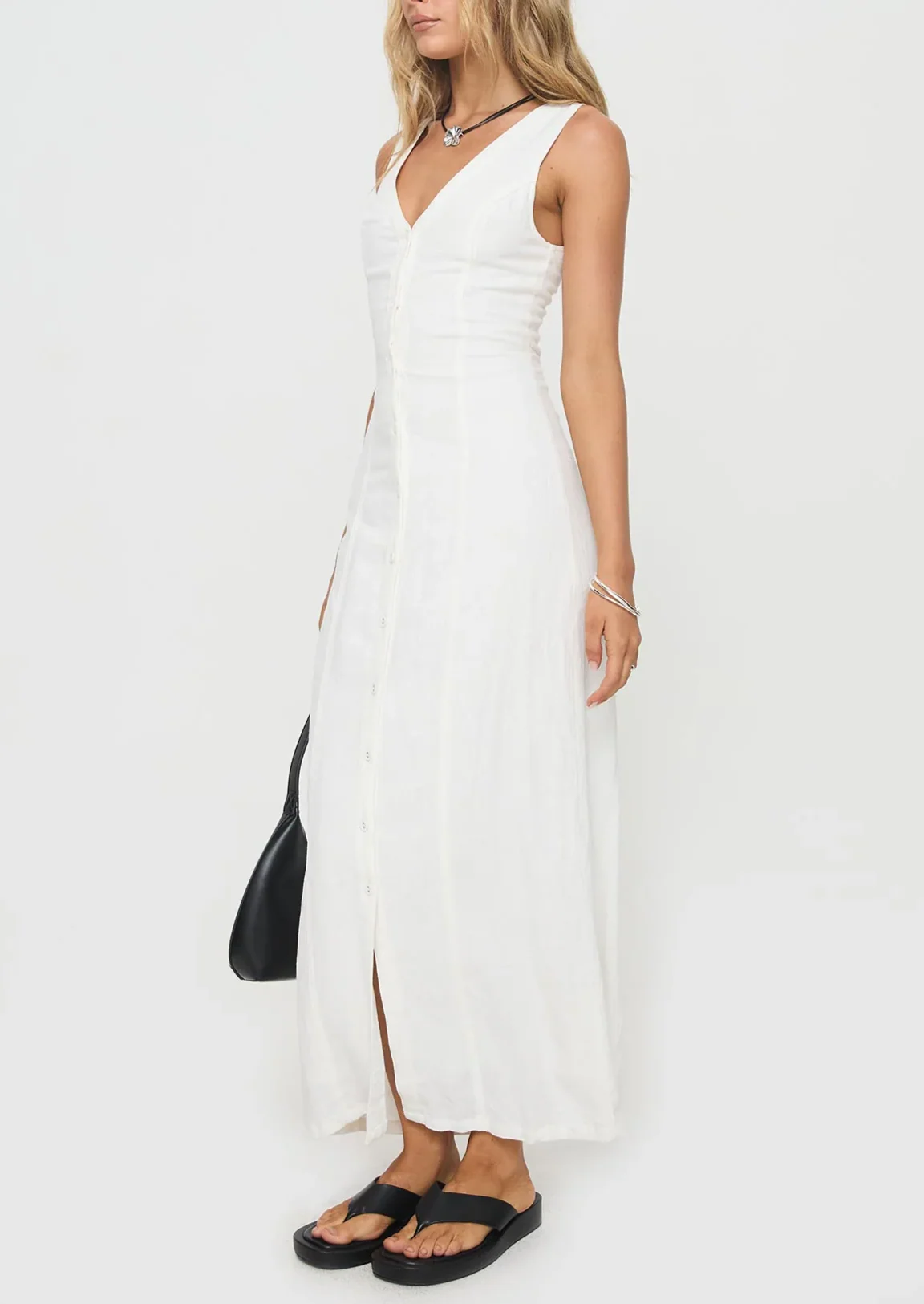 COSIMA LINEN BLEND MAXI DRESS WHITE - Image 5