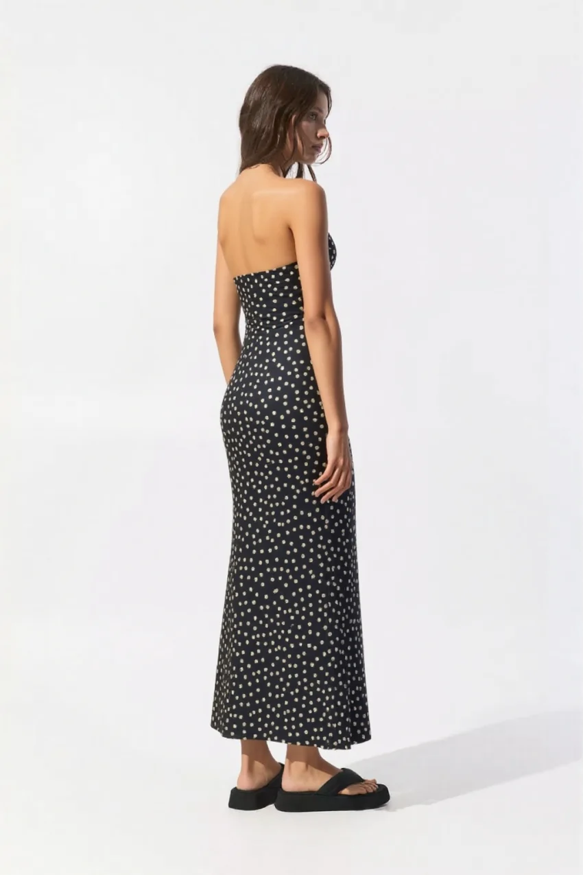 Denya Strapless Maxi Dress in Black Polka Dot Print - Image 4