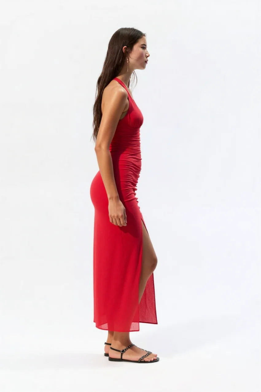 Zella MIDI DRESS LINEN BLEND in Red - Image 3