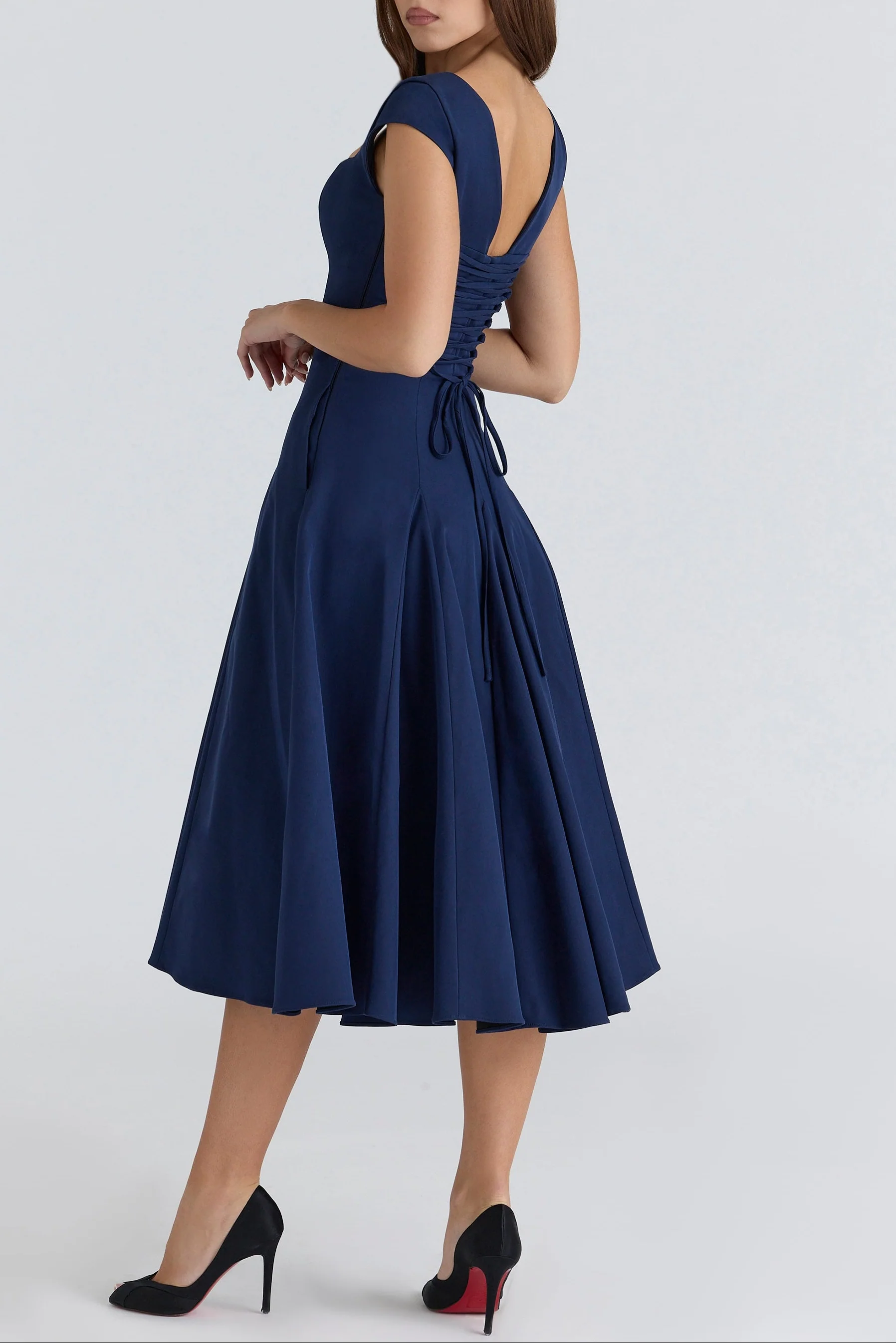 Elise Cap Sleeve Midi Dress in NavyBlue - Image 5