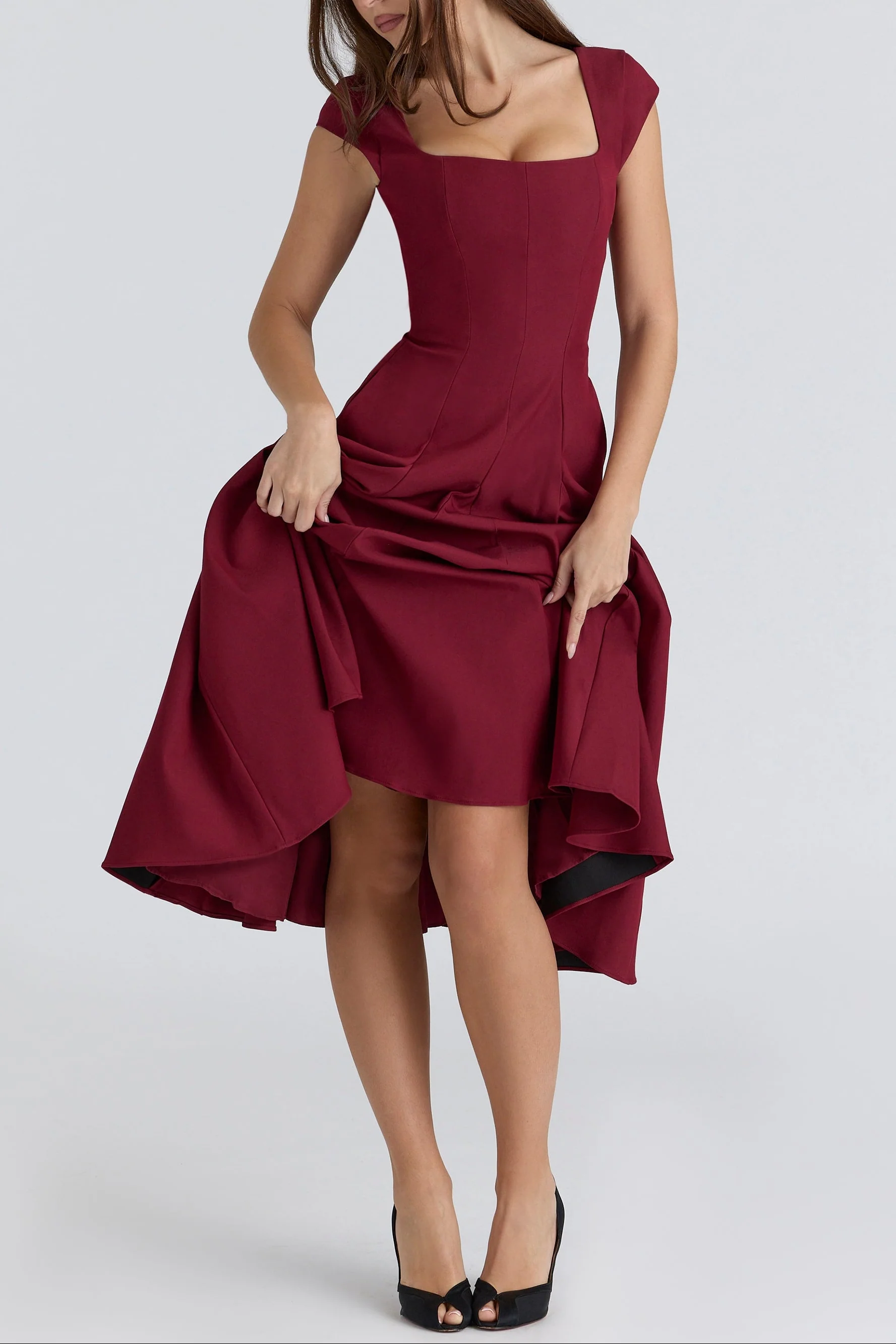 Elise Cap Sleeve Midi Dress in NavyBlue - Image 11