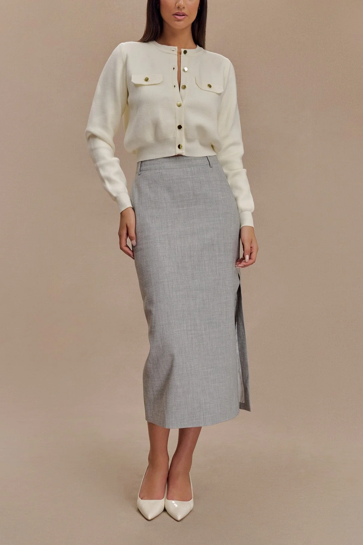 Elise Midi Skirt in Light Grey - Image 3