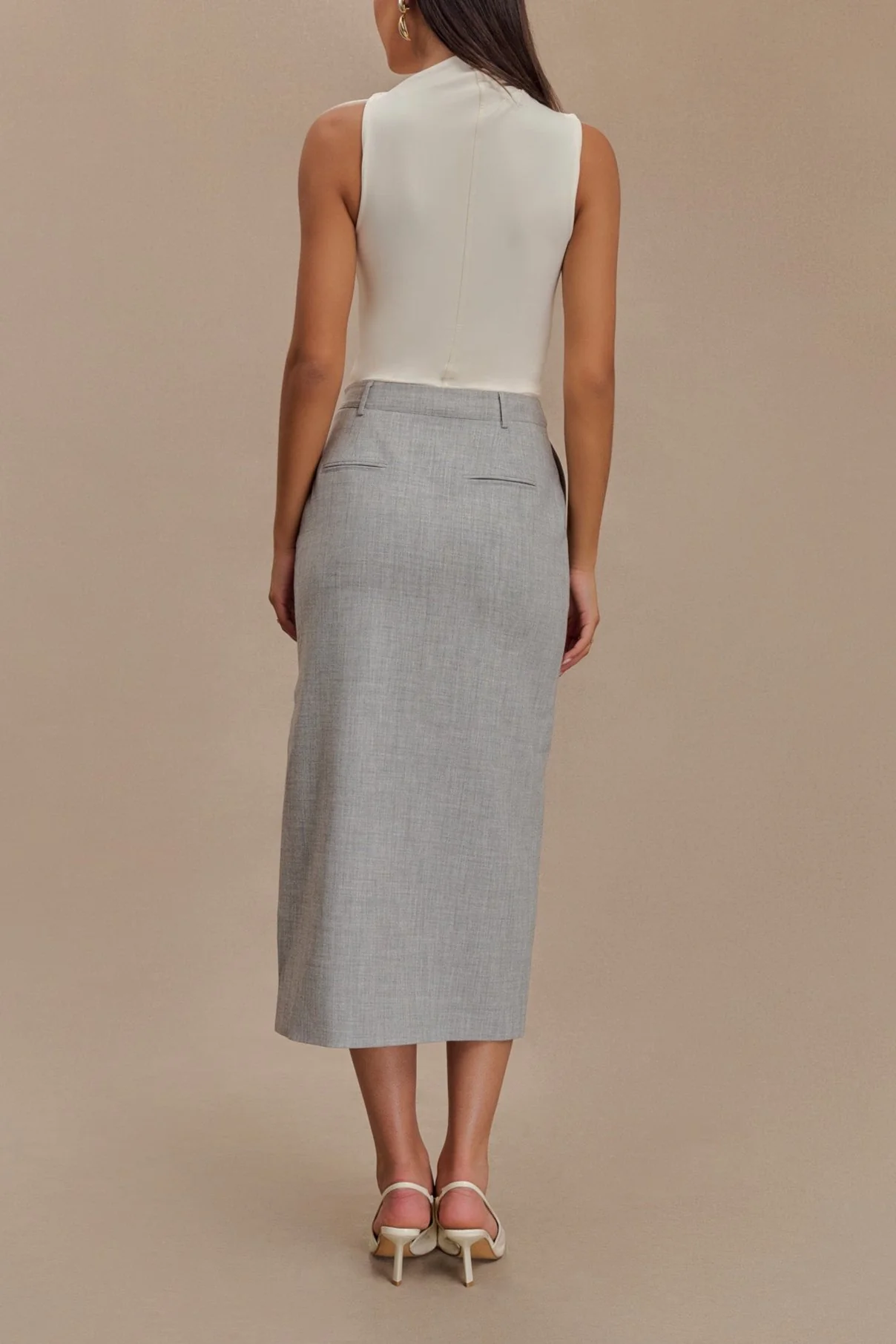 Elise Midi Skirt in Light Grey - Image 4