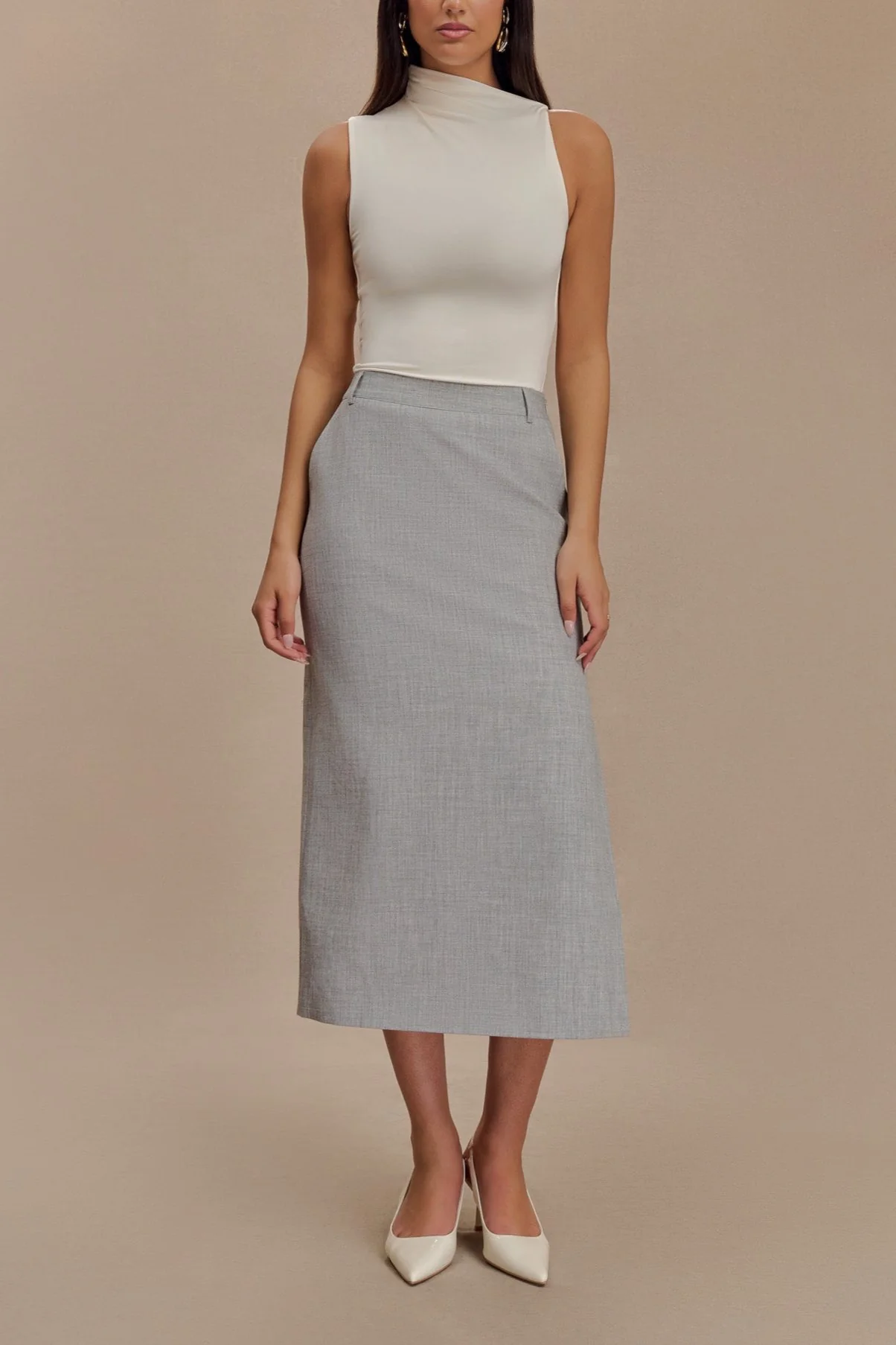 Elise Midi Skirt in Light Grey - Image 6
