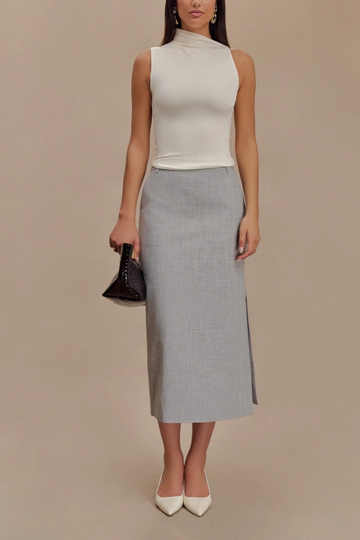 Elise Midi Skirt in Light Grey - Image 8