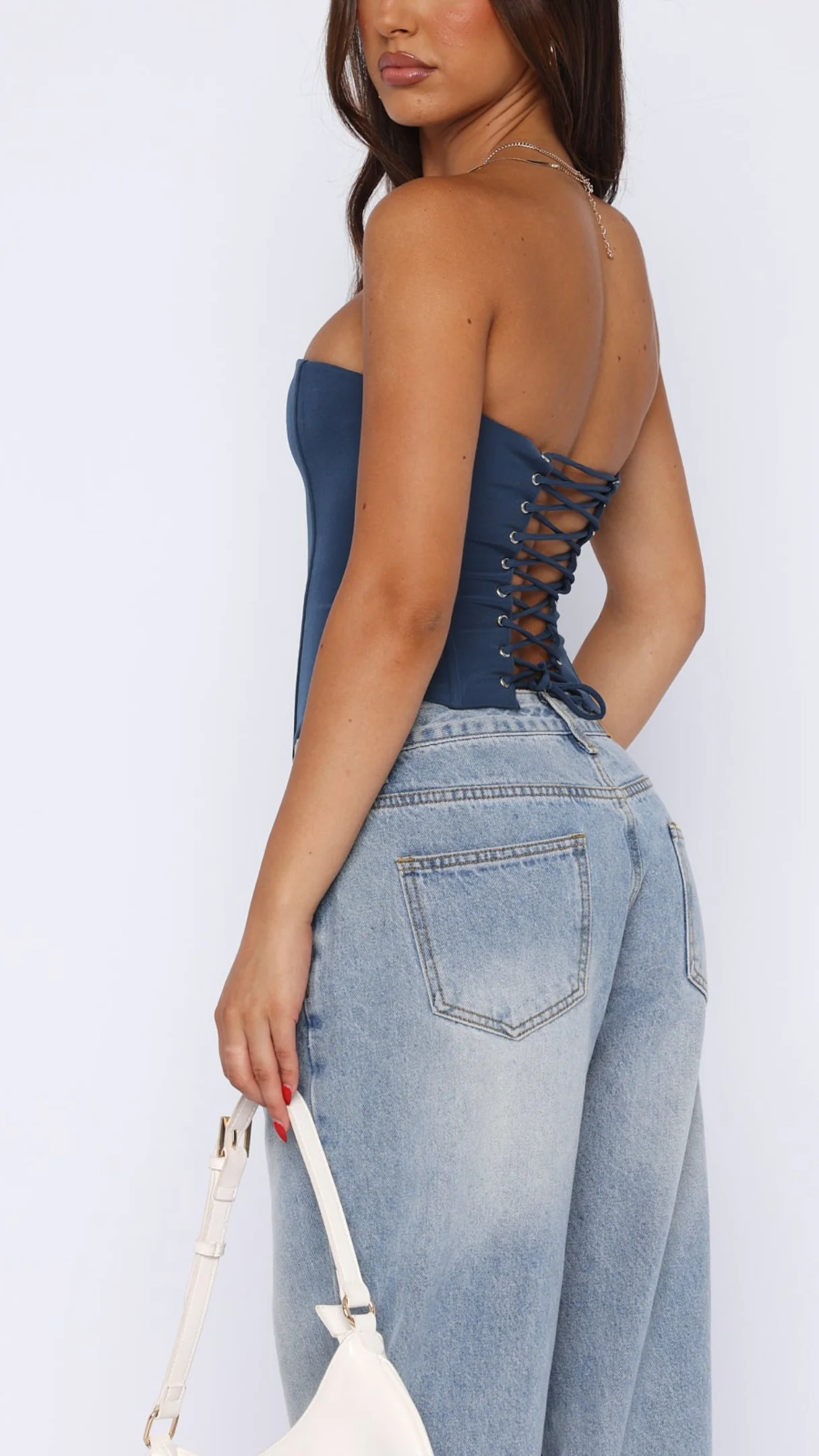 Elodie Strapless Corset top in Petrol - Image 4
