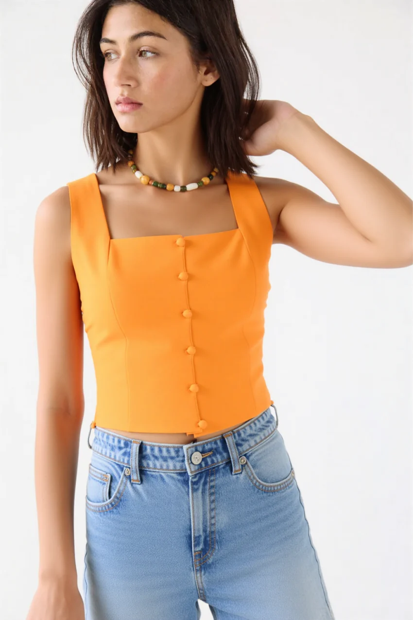 Emana Buttons cotton top Orange - Image 2