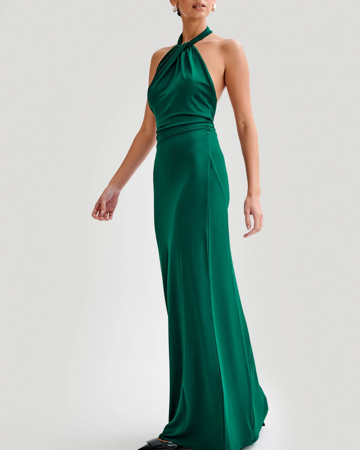Evgenia Slinky Halter Maxi Dress in Forest Green - Image 4