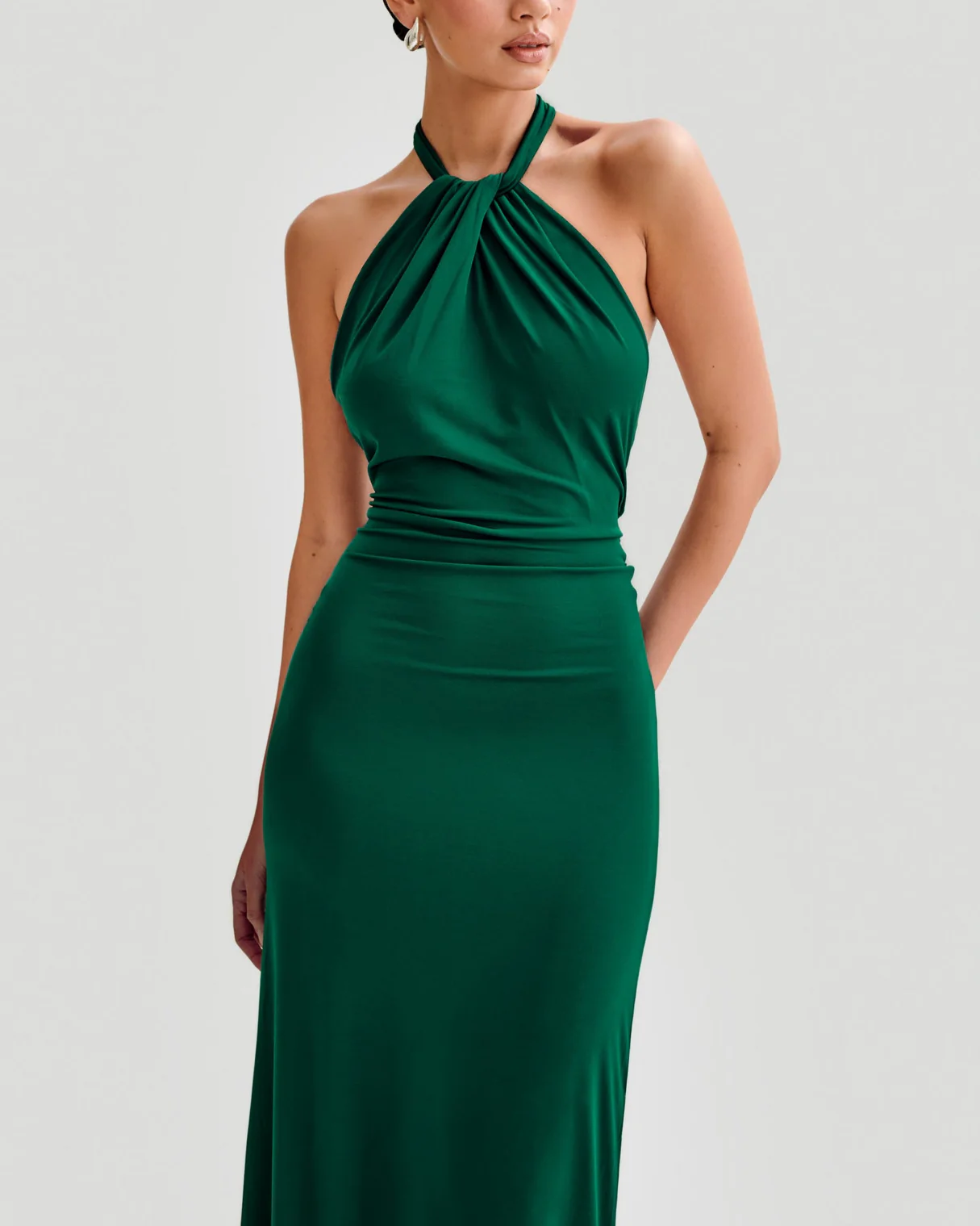 Evgenia Slinky Halter Maxi Dress in Forest Green - Image 5