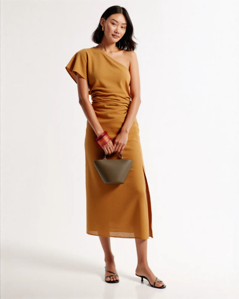 Evira Asymmetrical linen Midi dress Black - Image 6