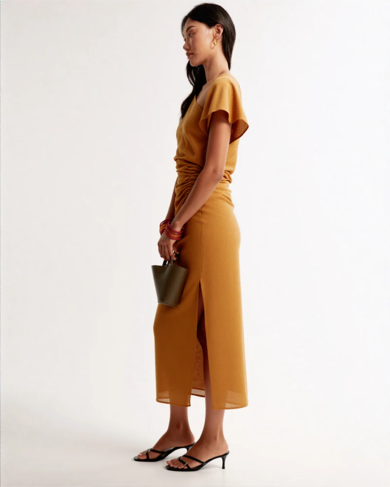 Evira Asymmetrical linen Midi dress Black - Image 7