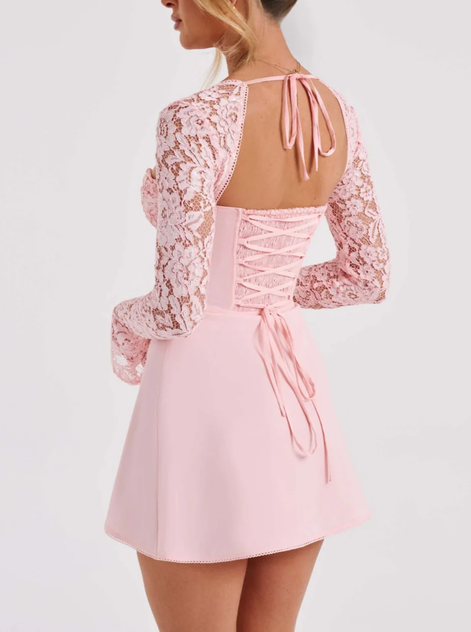 FIONA LACE MINI DRESS IN BABY PINK - Image 12