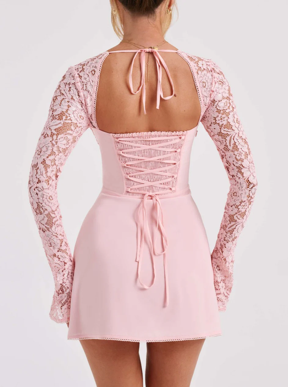 FIONA LACE MINI DRESS IN BABY PINK - Image 6