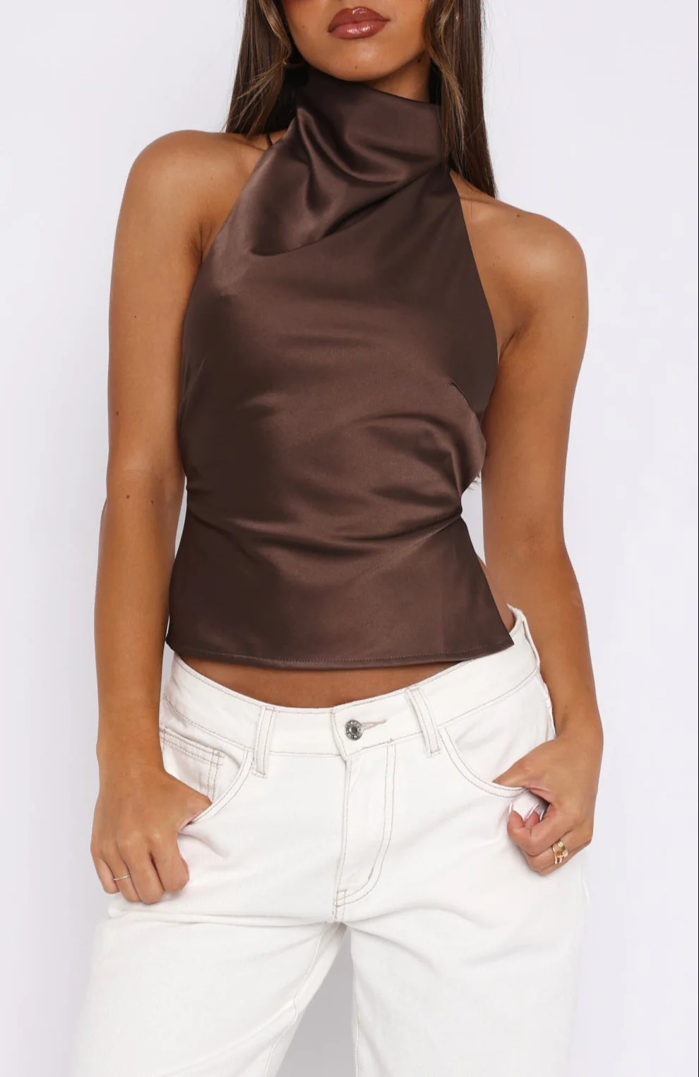 Glafira Satin Halter Top Brown - Image 3