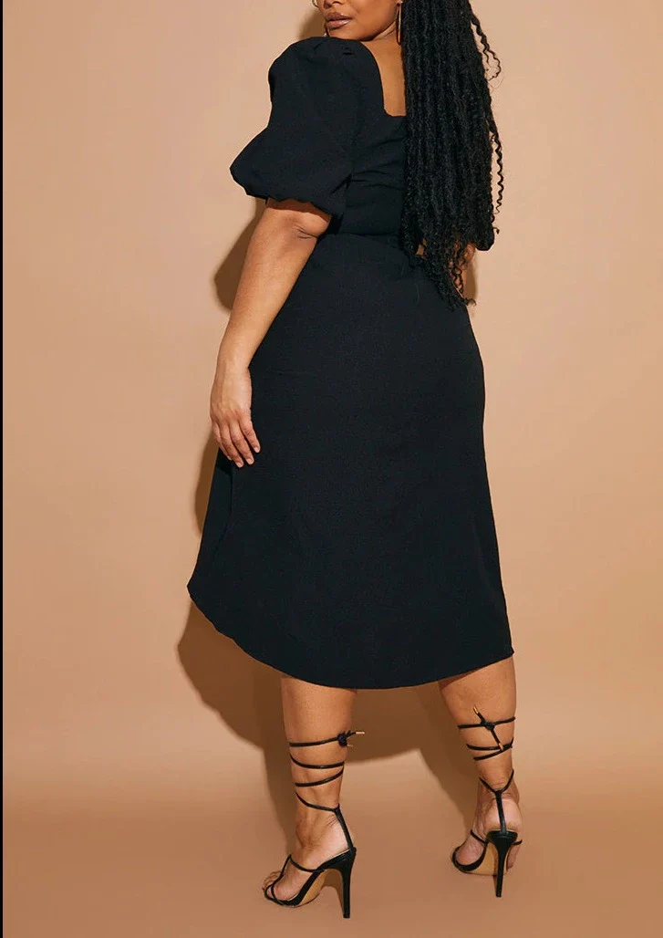 Hailey PUFF SLEEVE RUCHED SIDE SPLIT MIDI DRESS - Image 4