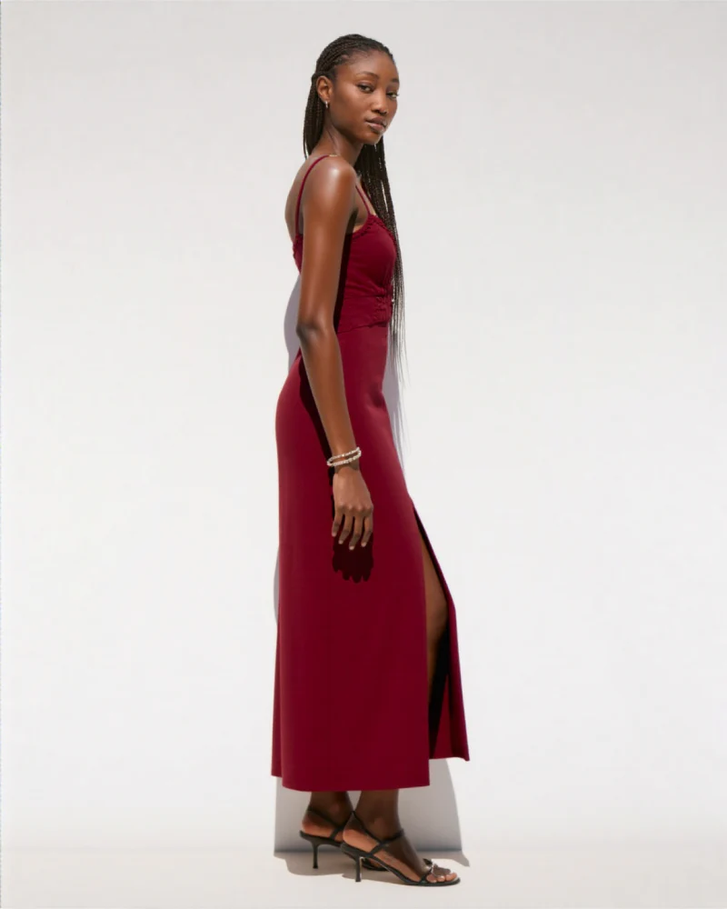 Isana LINEN BLEND MIDI DRESS Maroon - Image 3