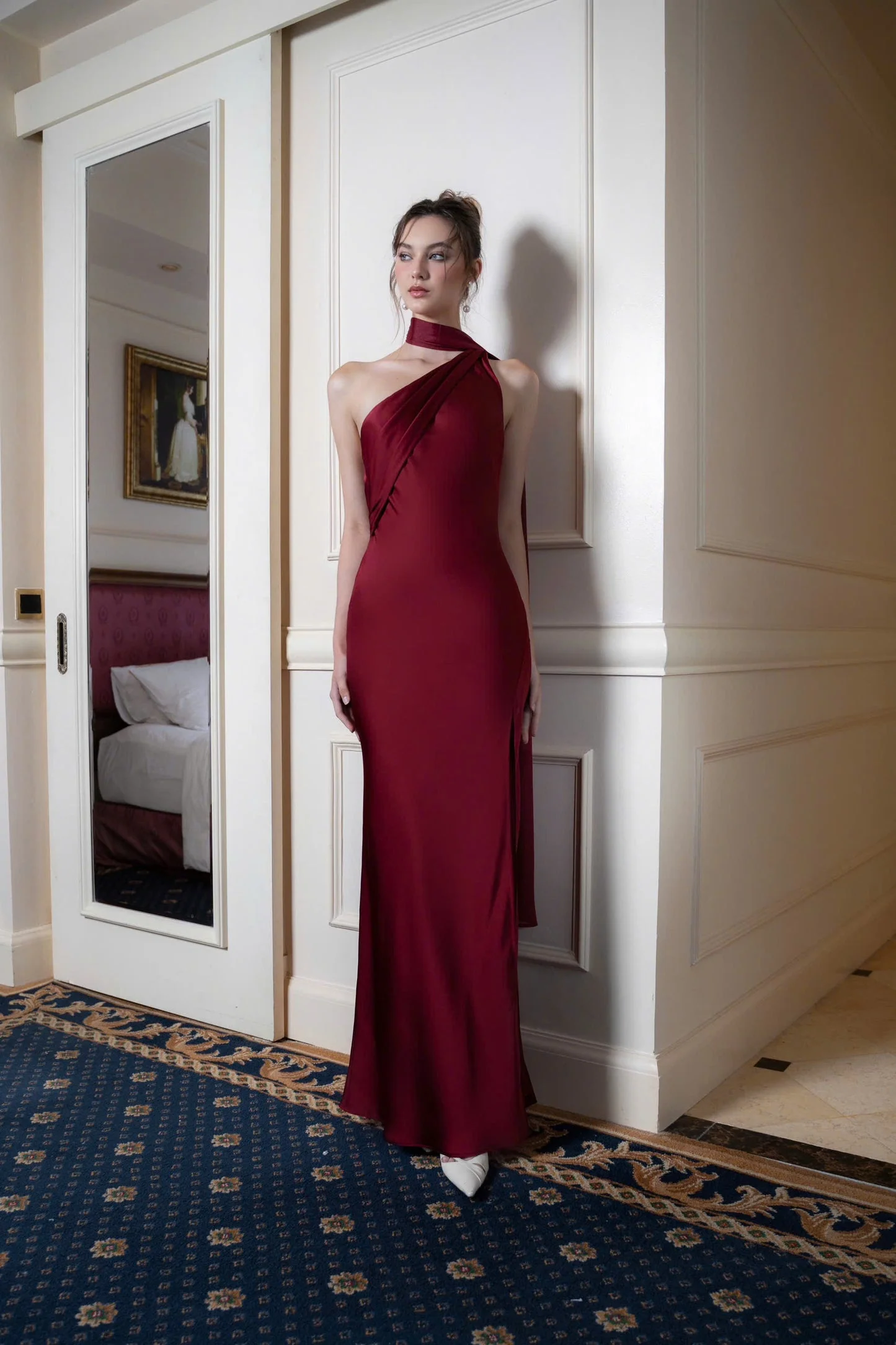 Isis Satin Gown in Maroon - Image 2