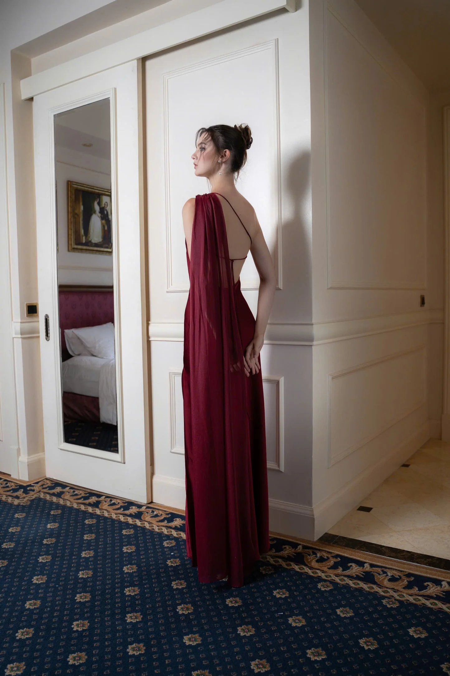 Isis Satin Gown in Maroon - Image 6