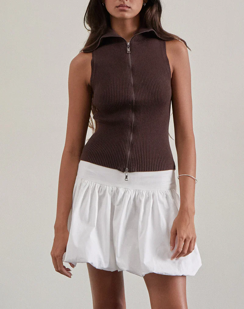 Jolie Highneck Fold Over Tank Top in Brown - Image 3