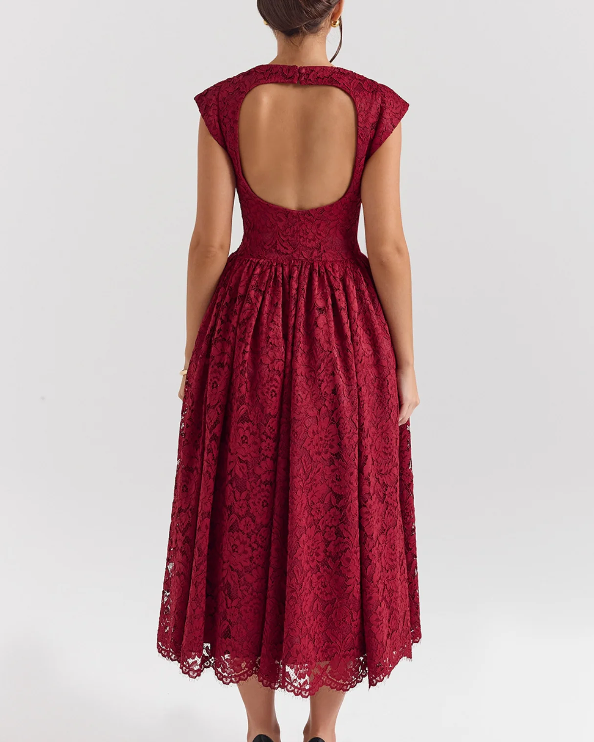 Josefina Berry Lace Backless Midi Dress in Maroon - Image 6
