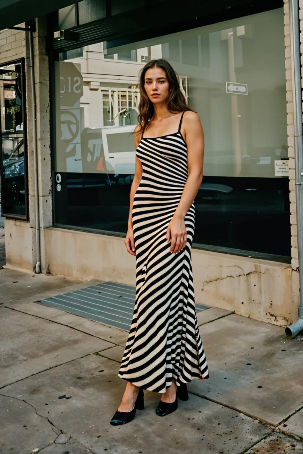 Kora Striped Knit Dress in Black & Ivory