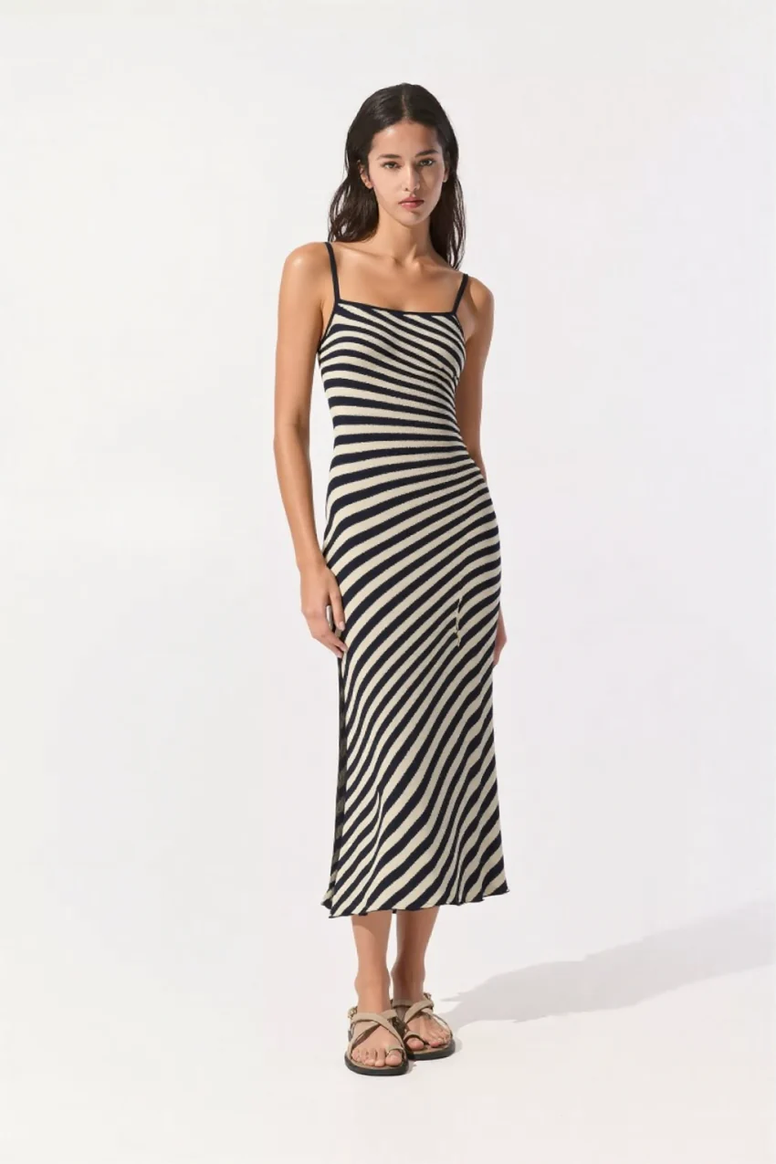 Kora Striped Knit Dress in Black & Ivory - Image 2