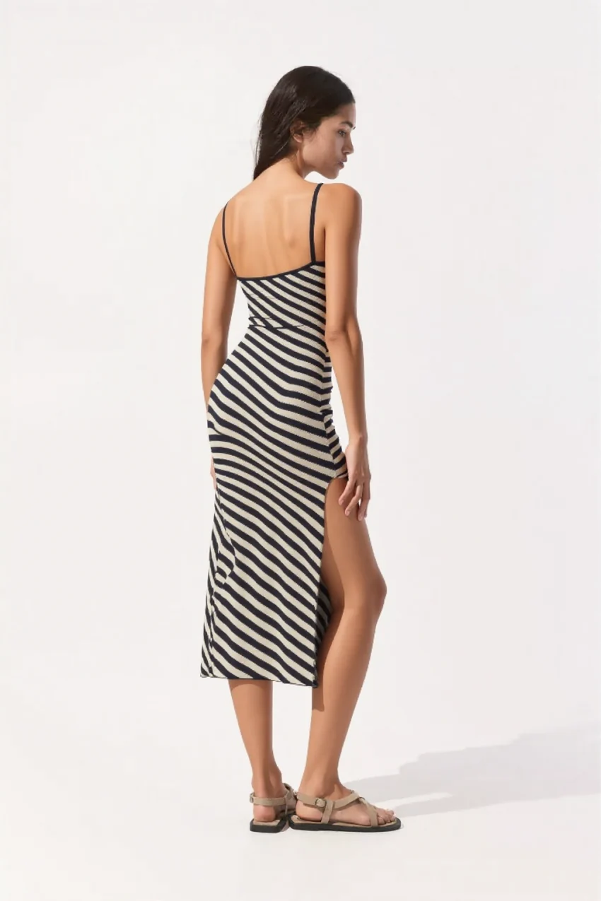 Kora Striped Knit Dress in Black & Ivory - Image 4