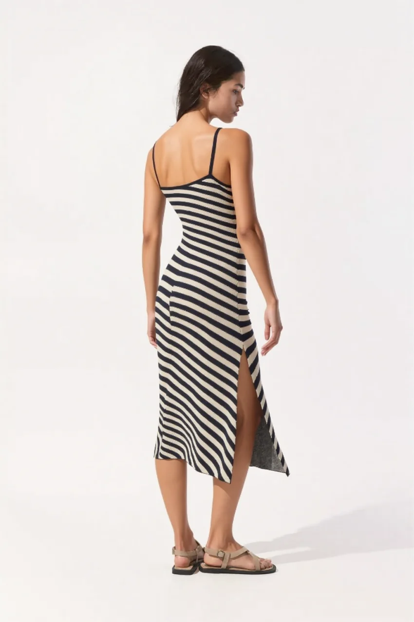 Kora Striped Knit Dress in Black & Ivory - Image 5