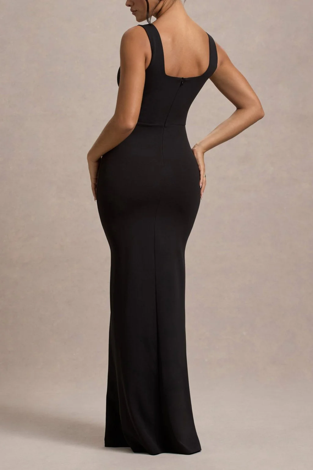 Lainey Black Strappy Sweetheart Split Maxi Dress - Image 3