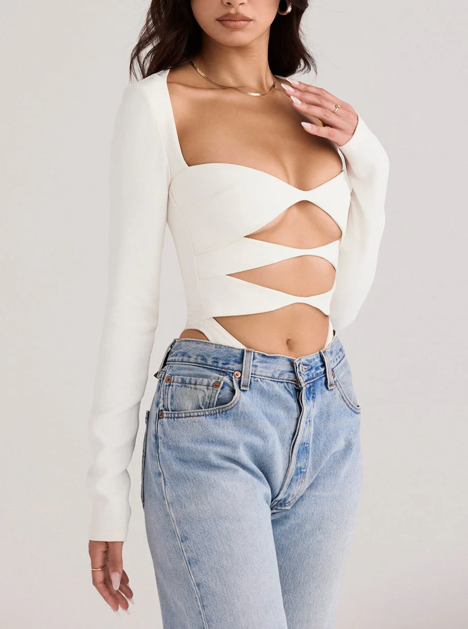 LIELA WHITE CUTOUT BODYSUIT - Image 3