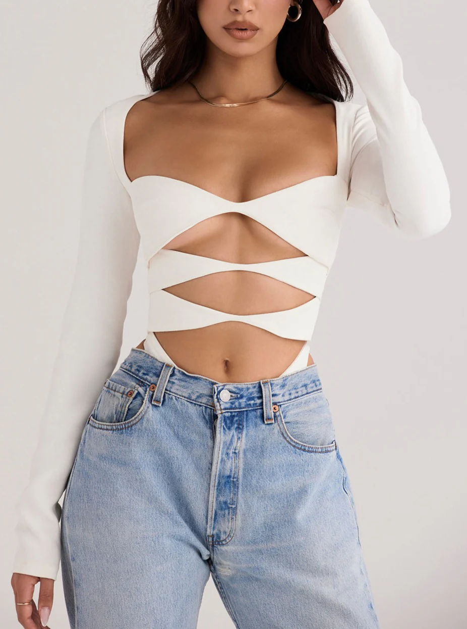 LIELA WHITE CUTOUT BODYSUIT - Image 4