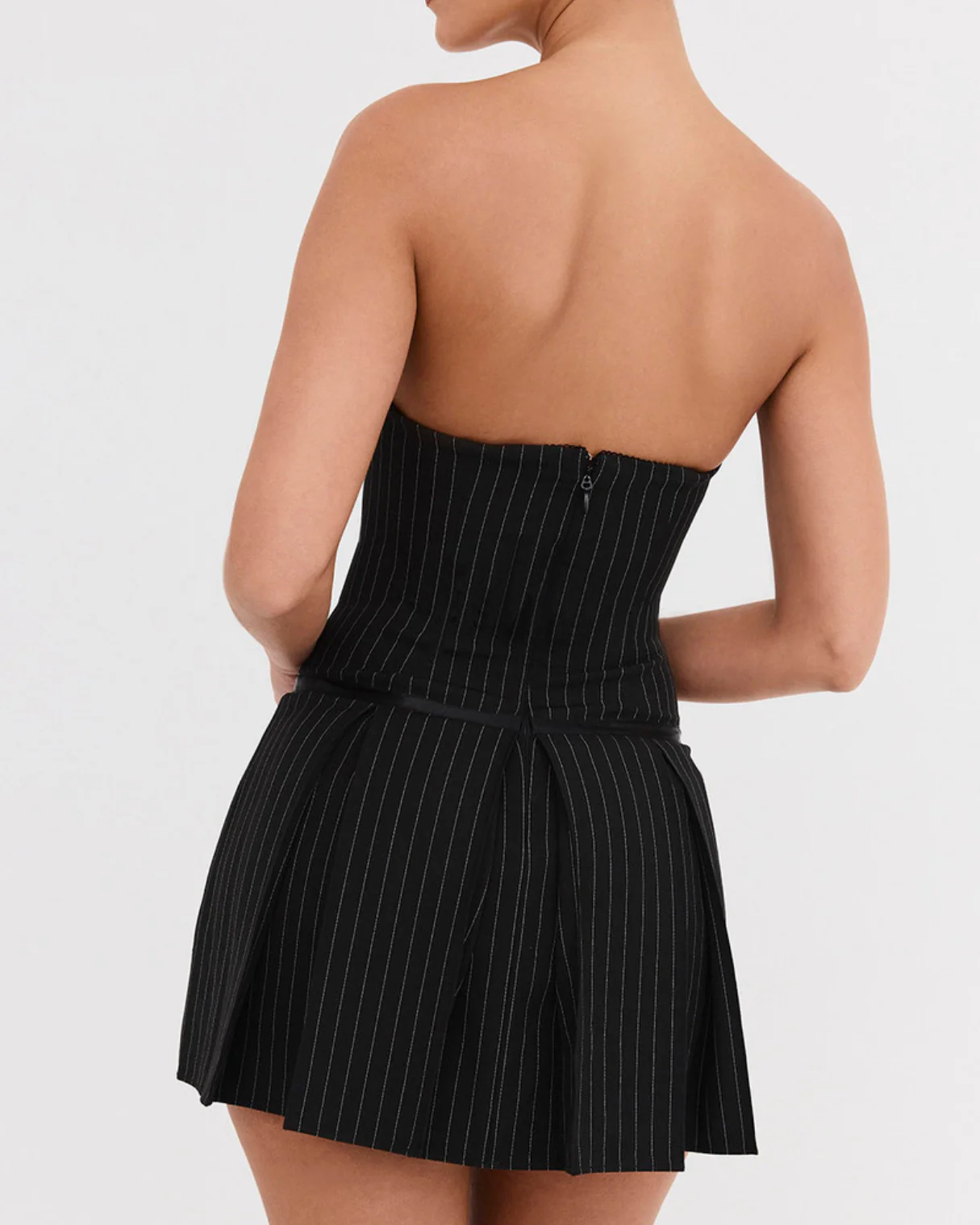 Lilia Pinstripe Mini Dress in Black - Image 8