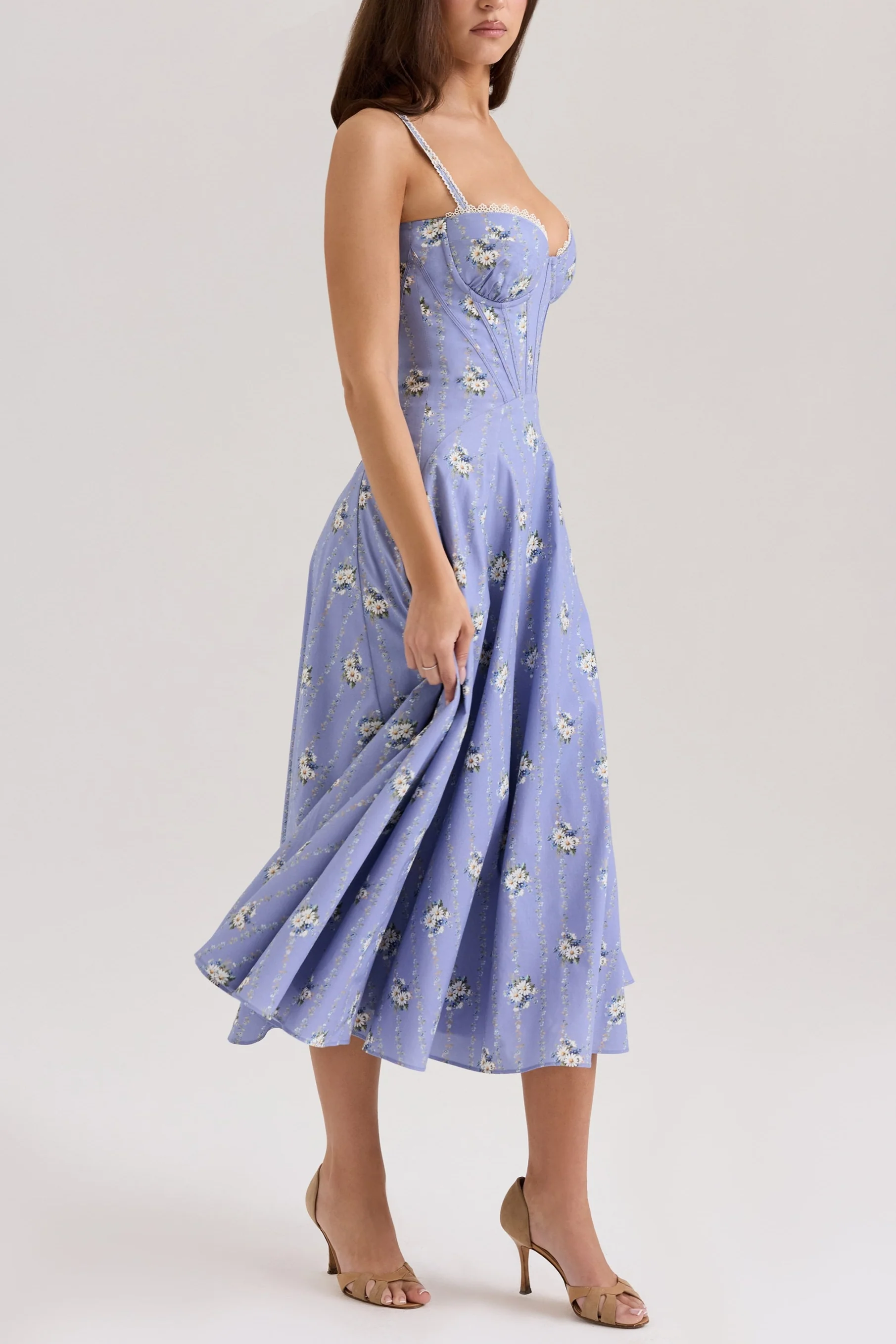 Lilou Blue Daisy Print Midi Sundress in Blue - Image 2