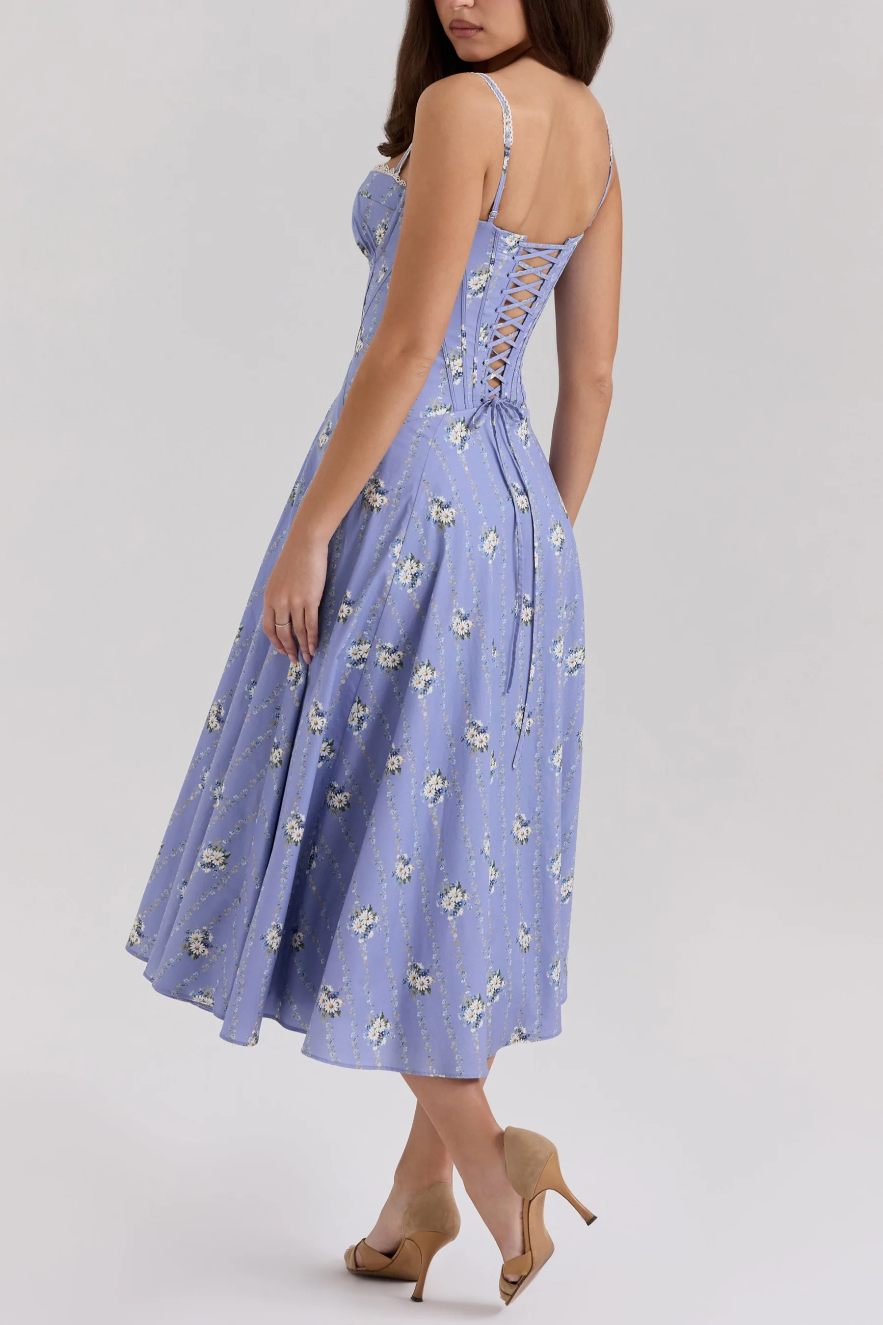 Lilou Blue Daisy Print Midi Sundress in Blue - Image 3