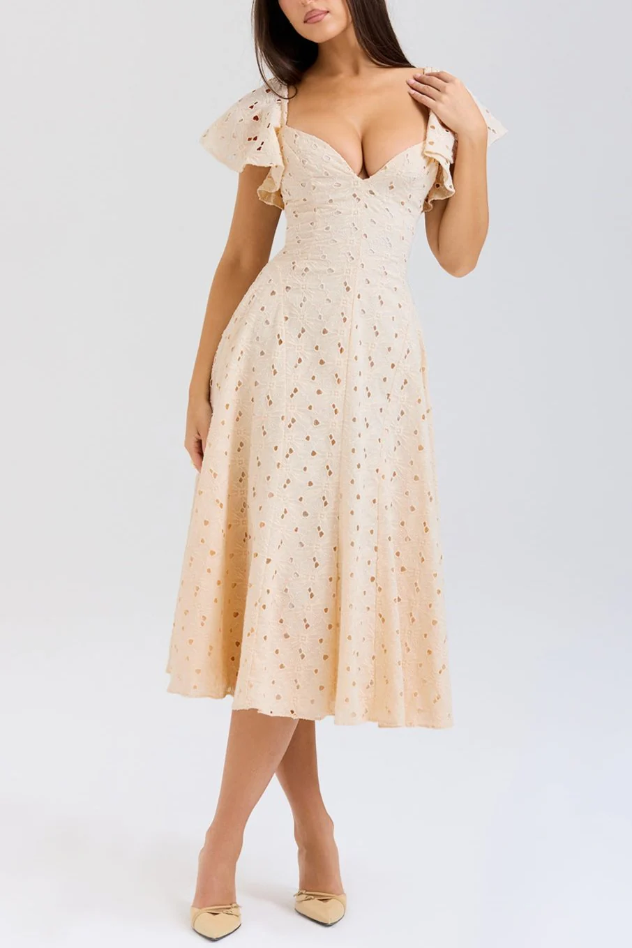 Mabel Cream Broderie Anglais Midi Dress - Image 3