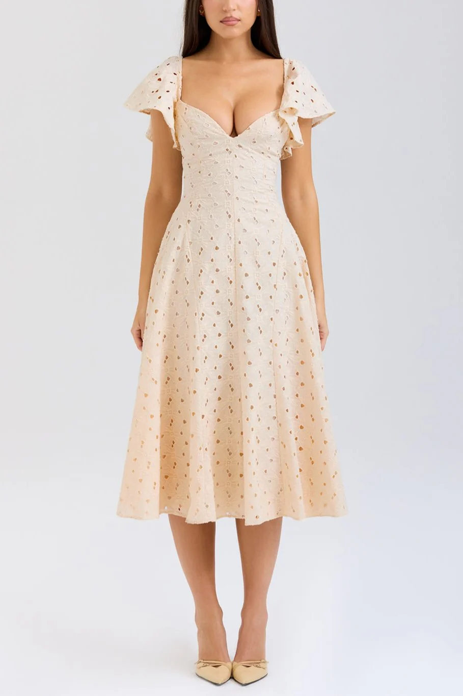 Mabel Cream Broderie Anglais Midi Dress - Image 4