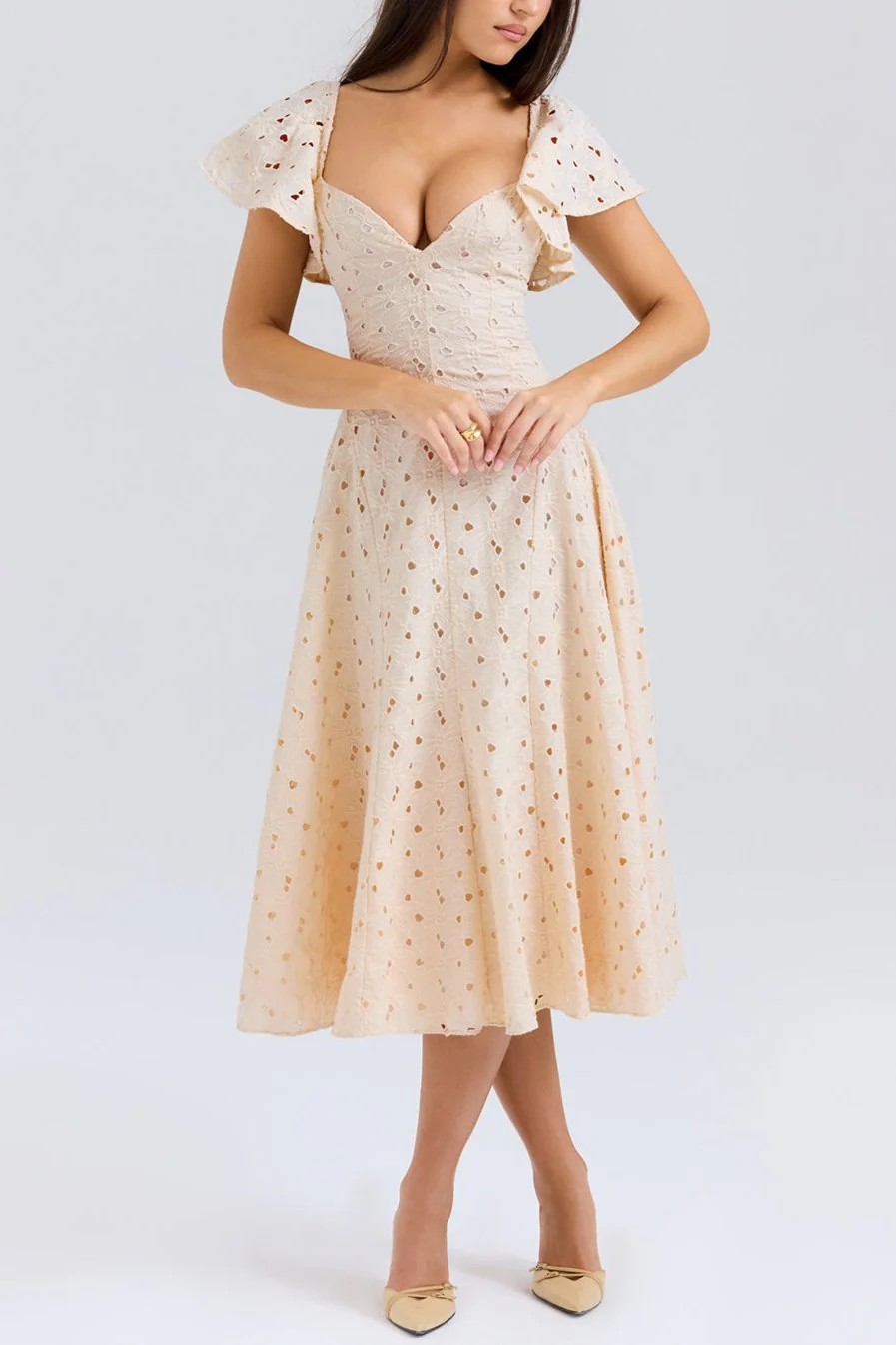 Mabel Cream Broderie Anglais Midi Dress - Image 5