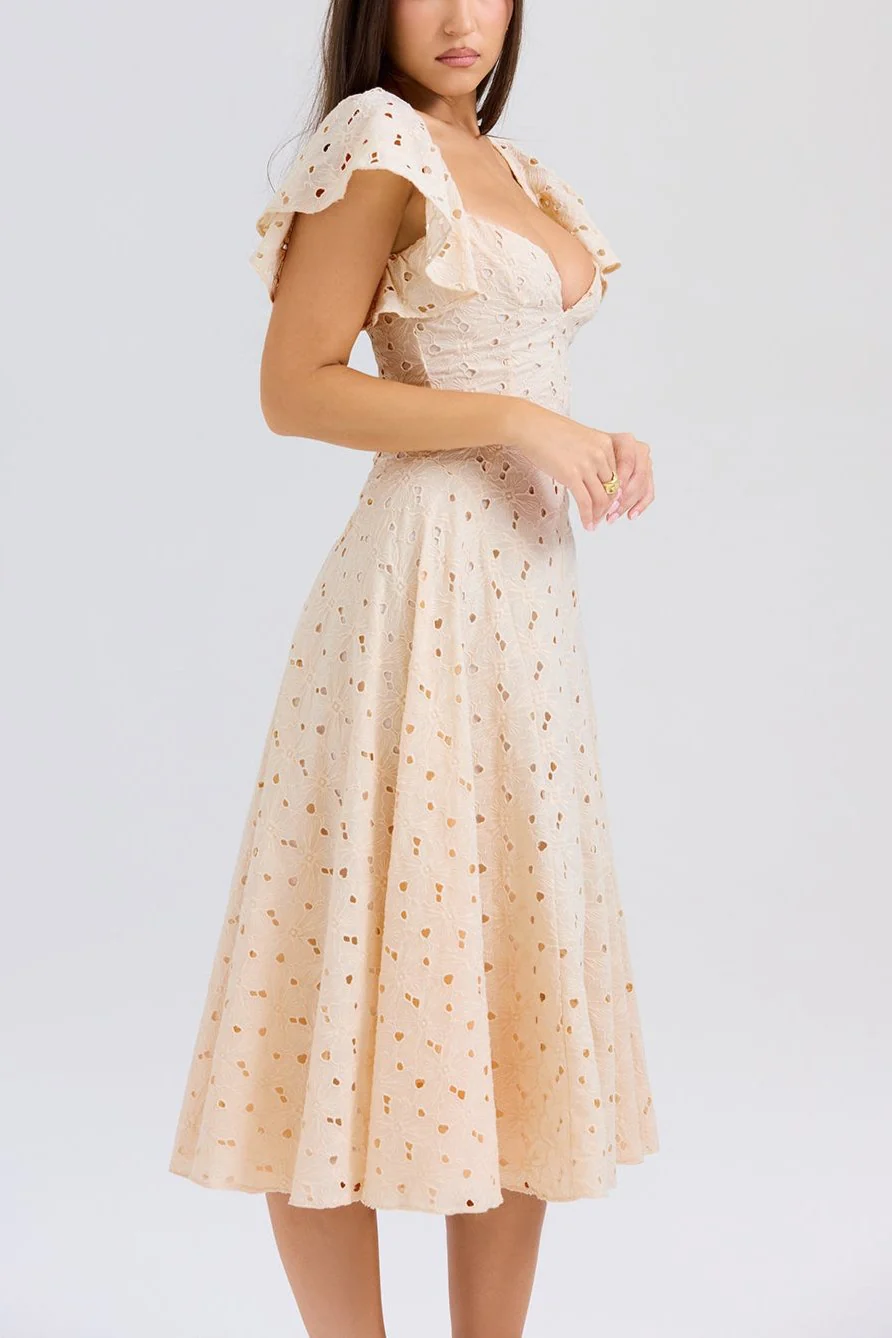Mabel Cream Broderie Anglais Midi Dress - Image 7